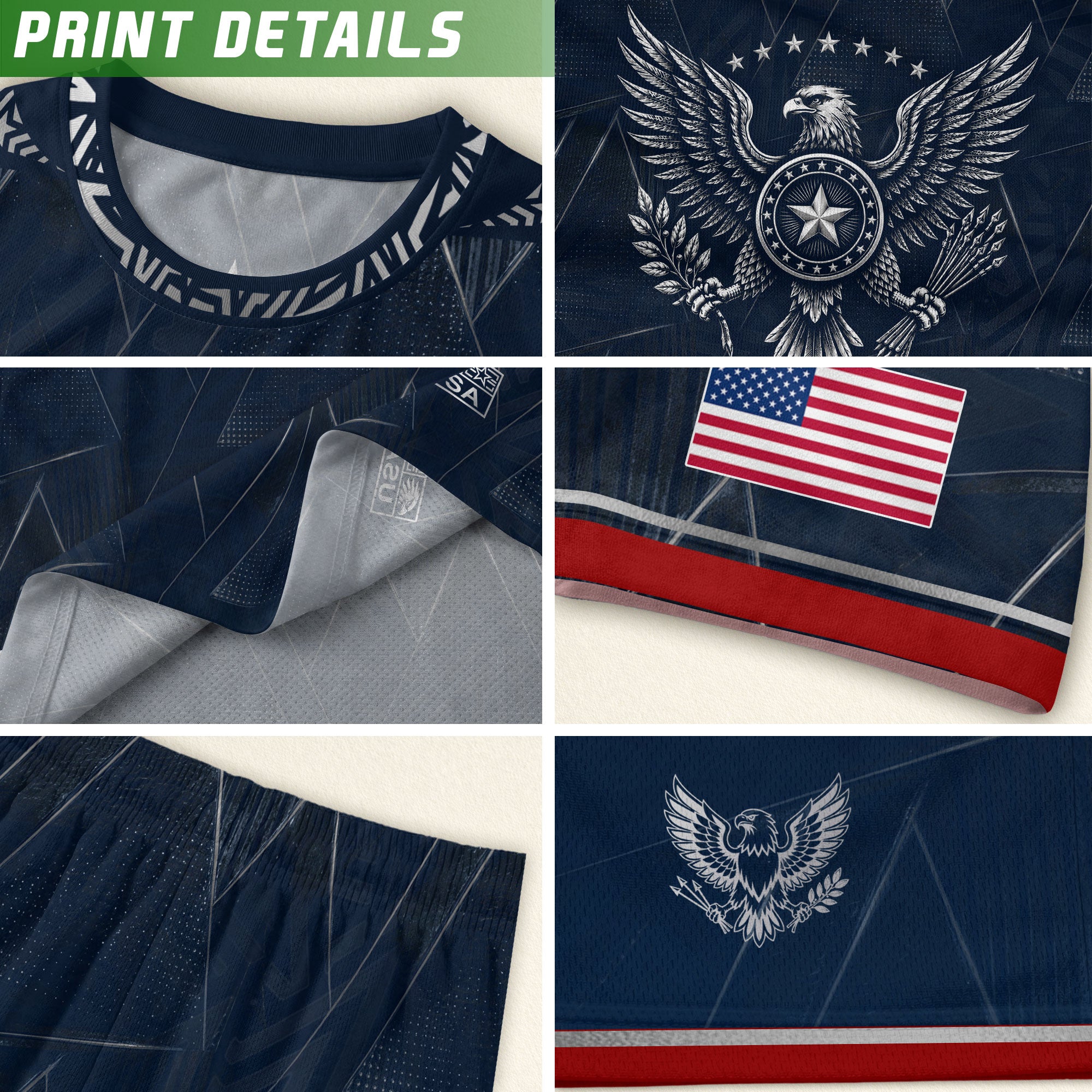 Kids' Blue USA Soccer Jersey Modern Geometric Pattern Eagle Graphic Performance Tee