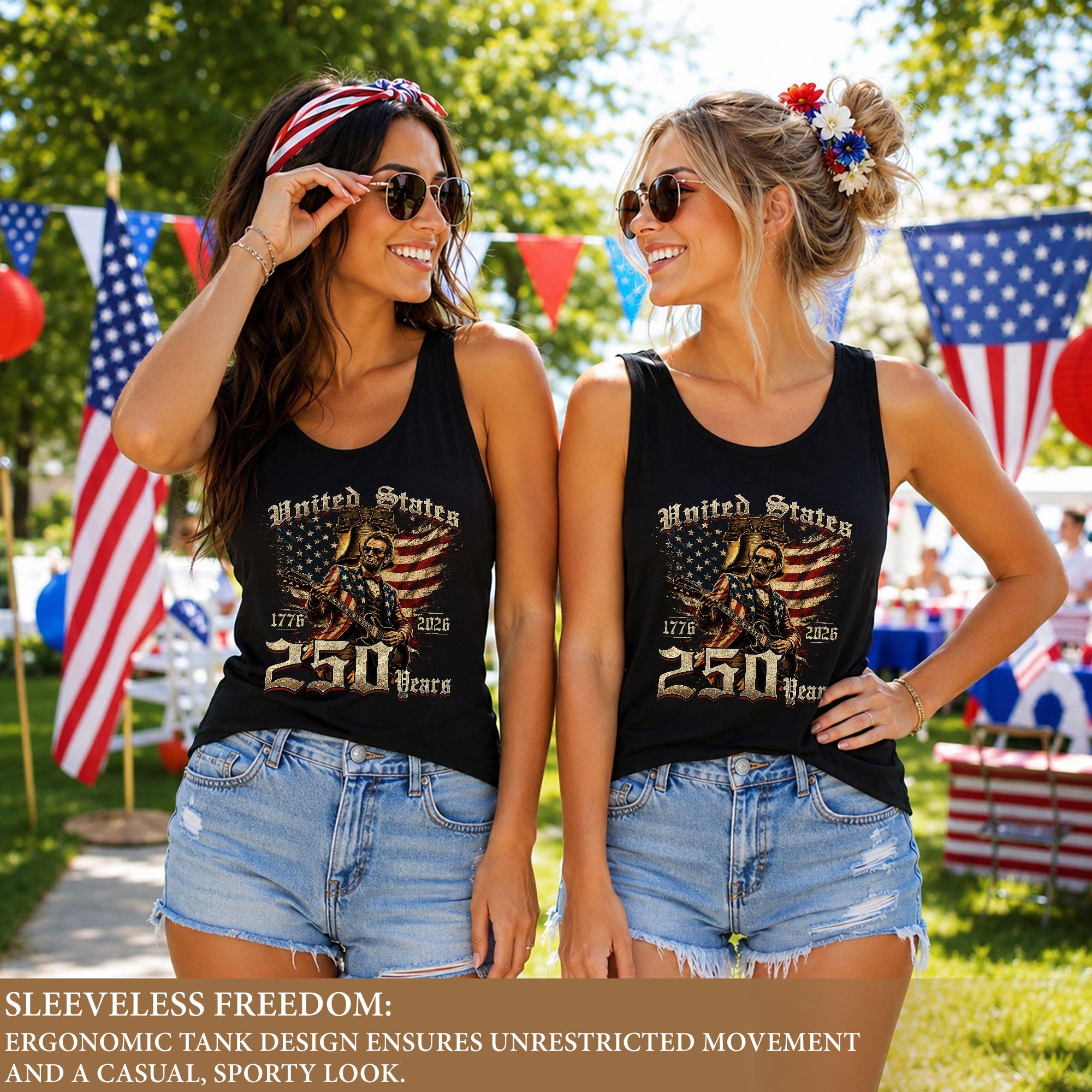 Abraham Lincoln Women Tank Top Patriotic American 1776 2026 250 Years Liberty Shirt - Rust Field Wear