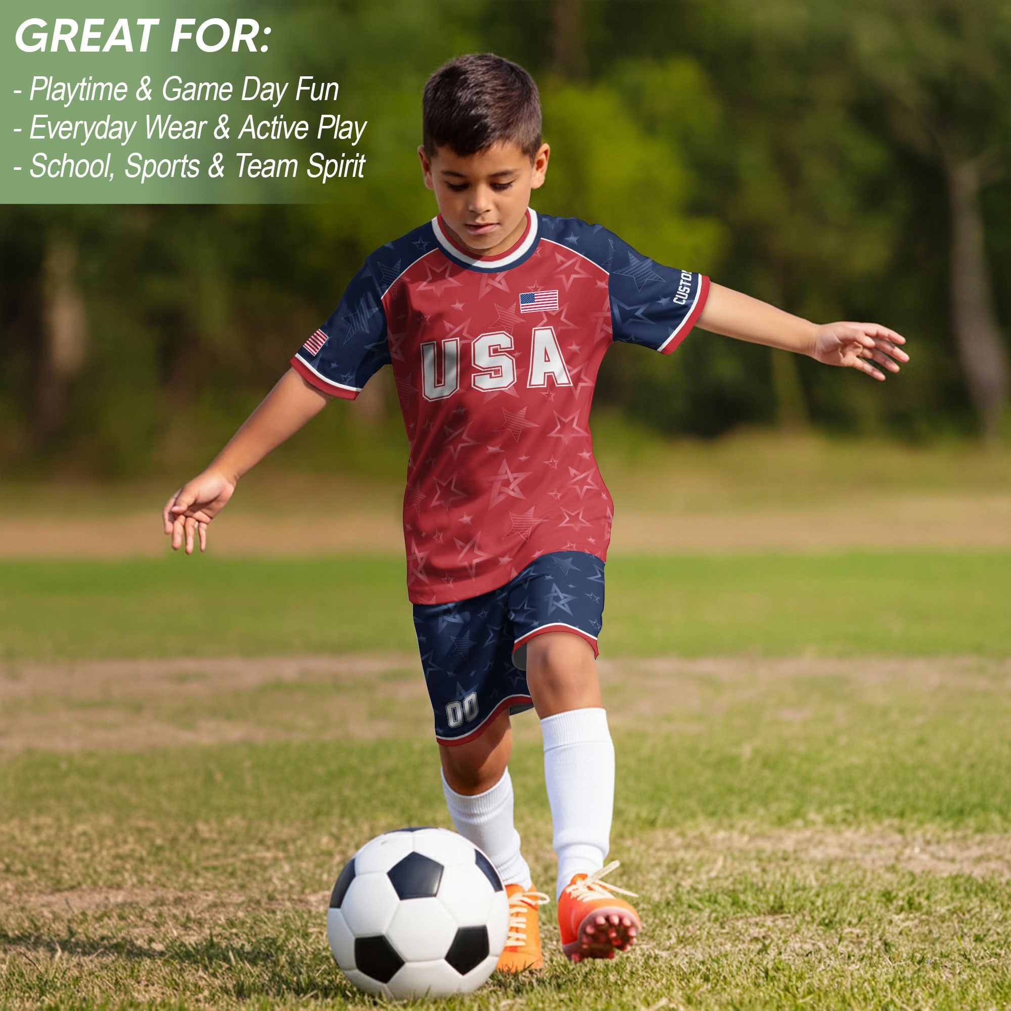 USA Custom Kid Soccer Jersey Heritage Collection Red Star Personalized Youth Sport Top