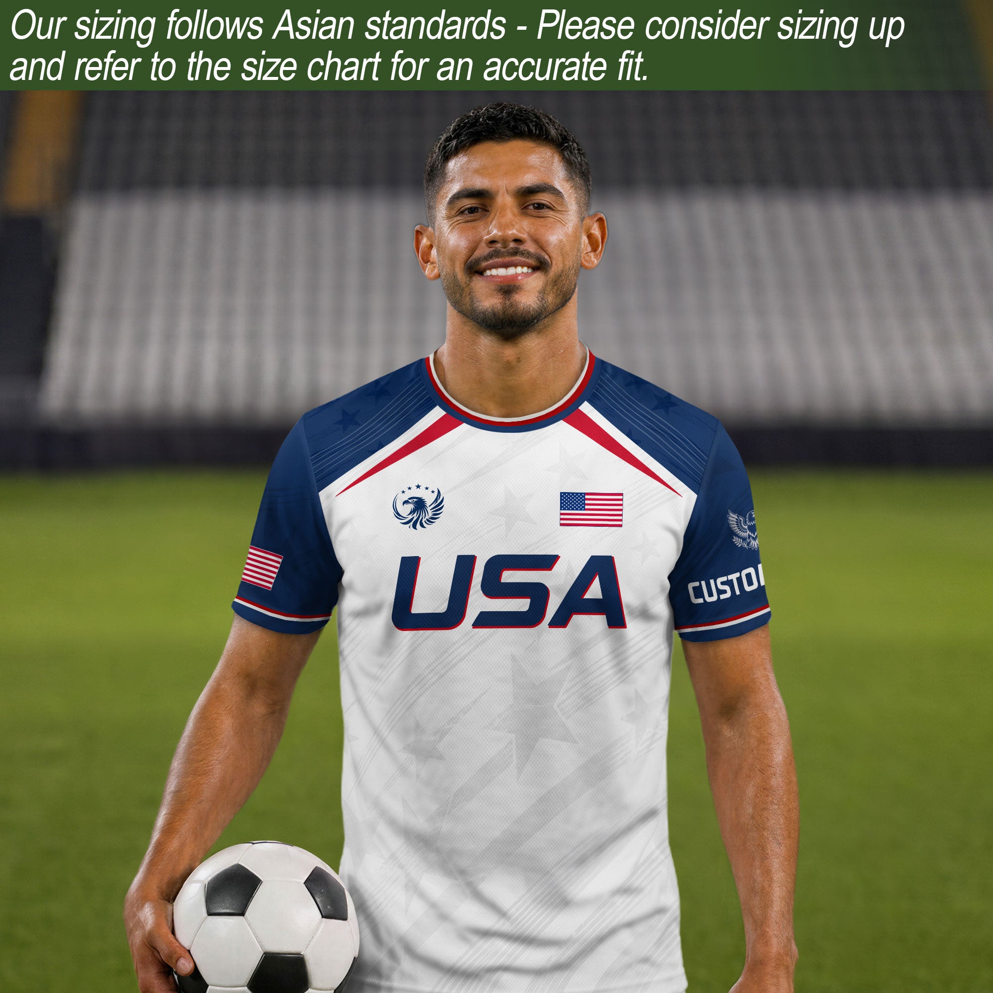 Custom Adult USA Soccer Jersey White Red Blue Patriotic American Team Football Shirt
