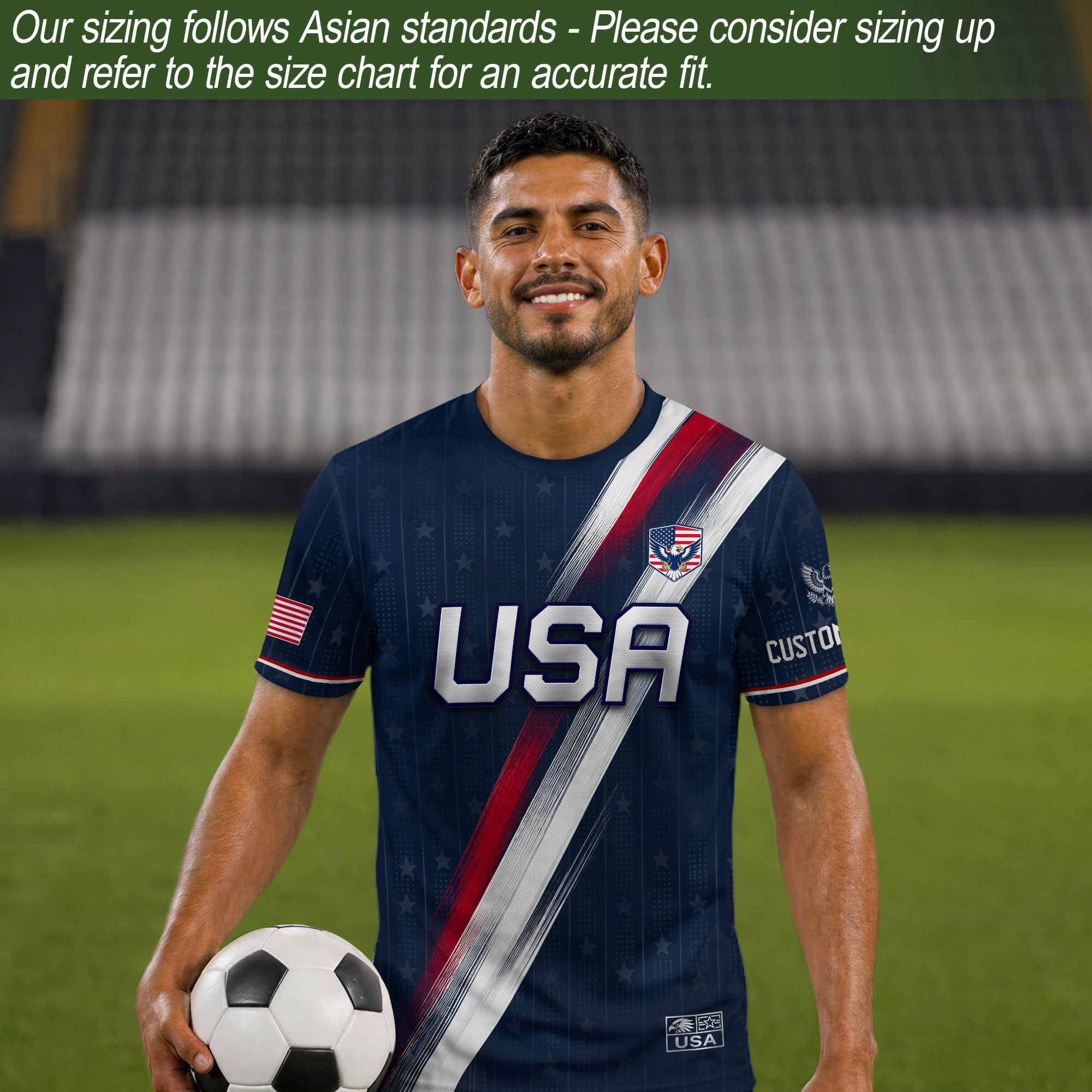 Custom Adult USA Soccer Jersey Navy Blue Patriotic American Eagle Team Football Shirt