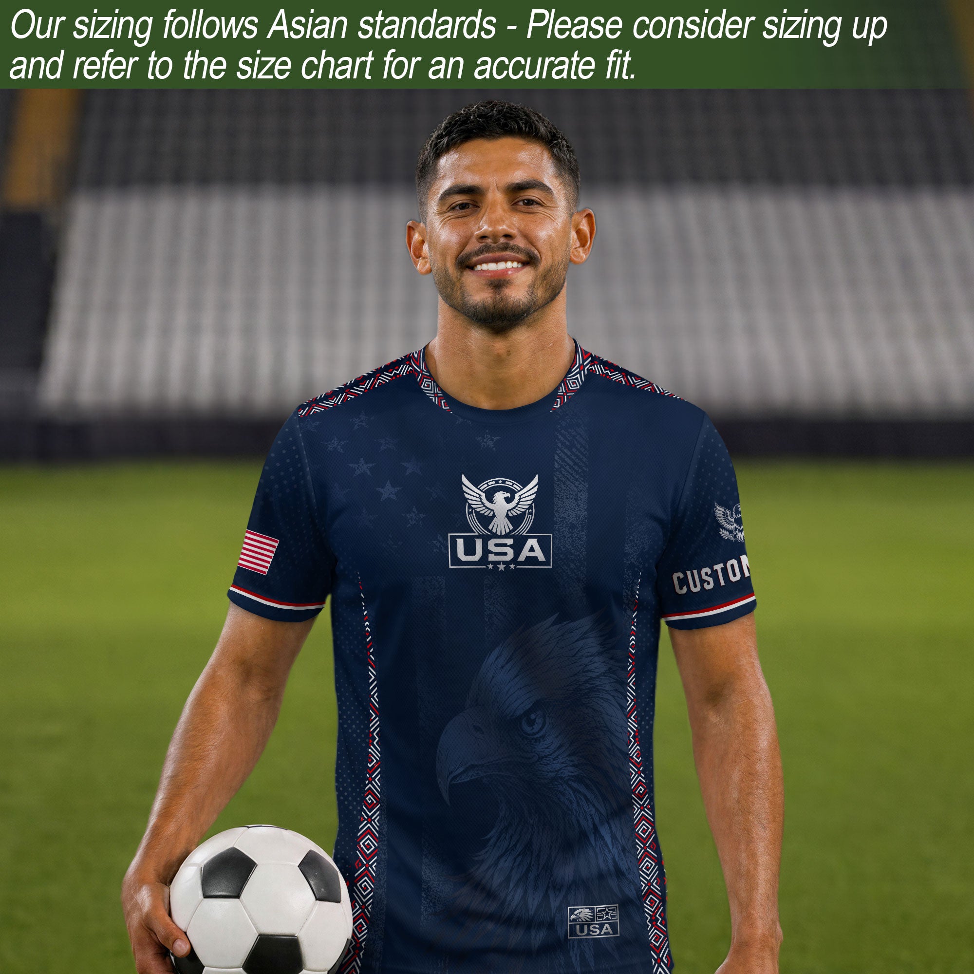 Personalized Adult USA Soccer Jersey Navy Blue Patriotic American Eagle Football Shirt