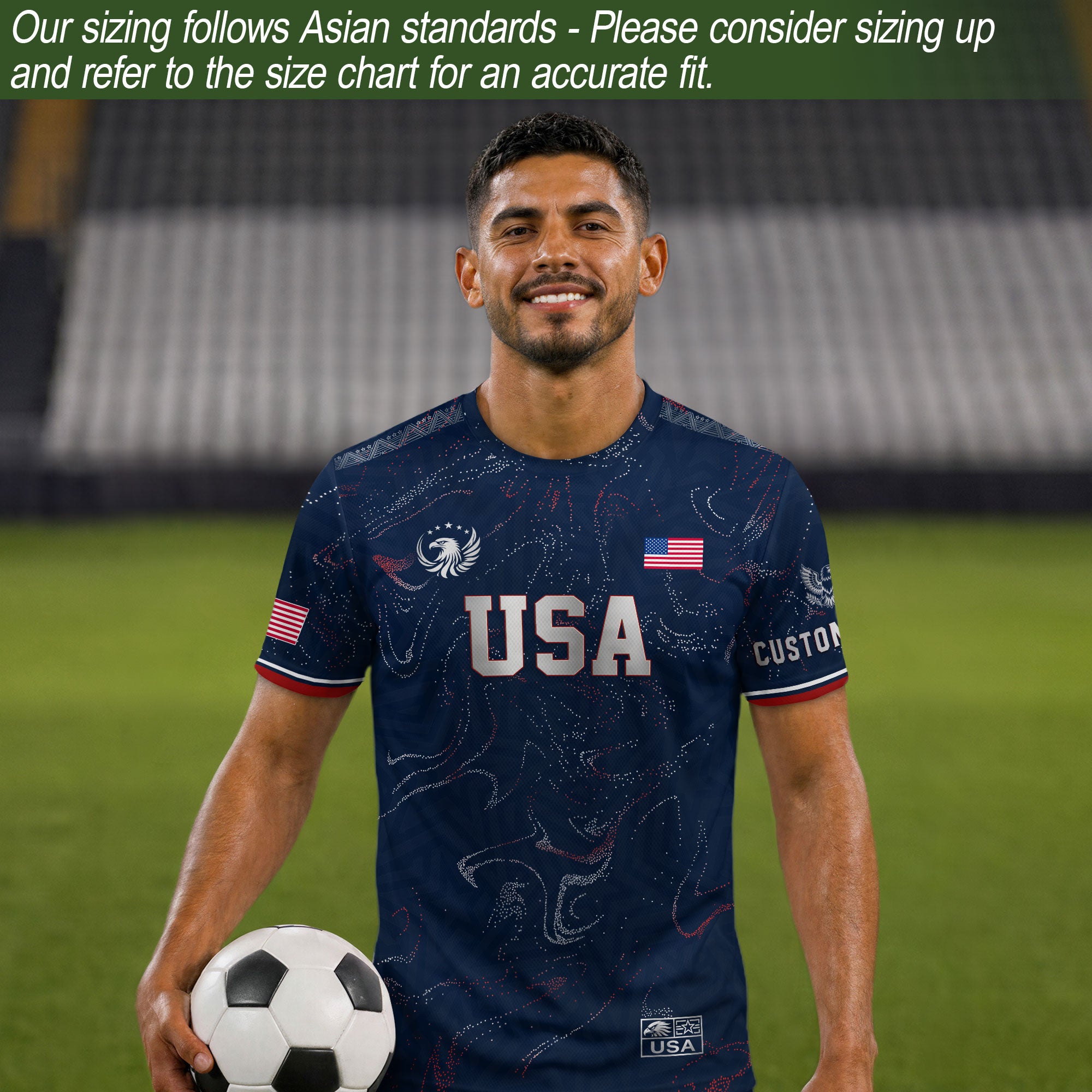 Custom Adult USA Soccer Jersey Navy Blue Patriotic American Flag Marble Football Shirt