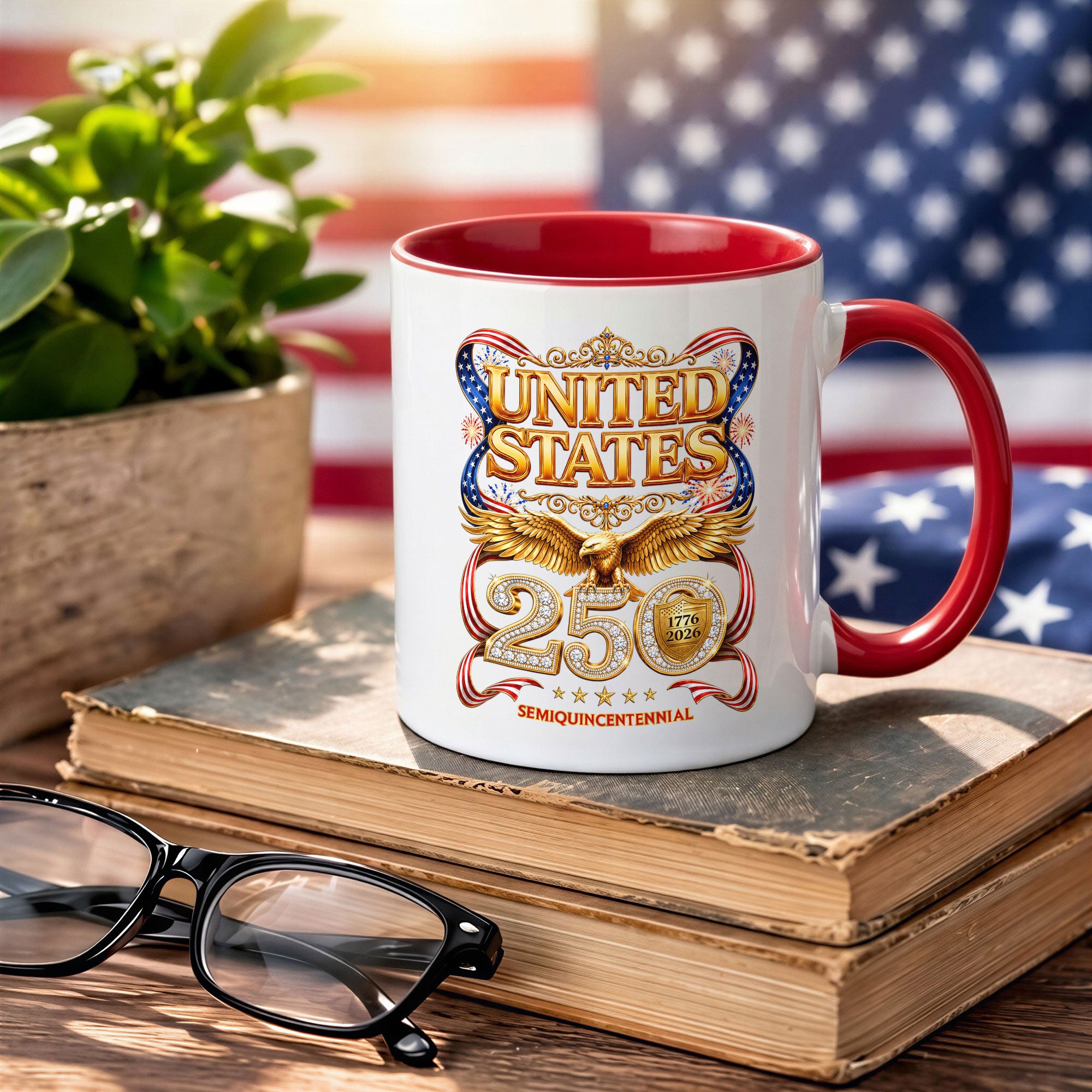 United States Patriotic Accent Mug - Historical 1776 2026 Golden Eagle Gift Cup