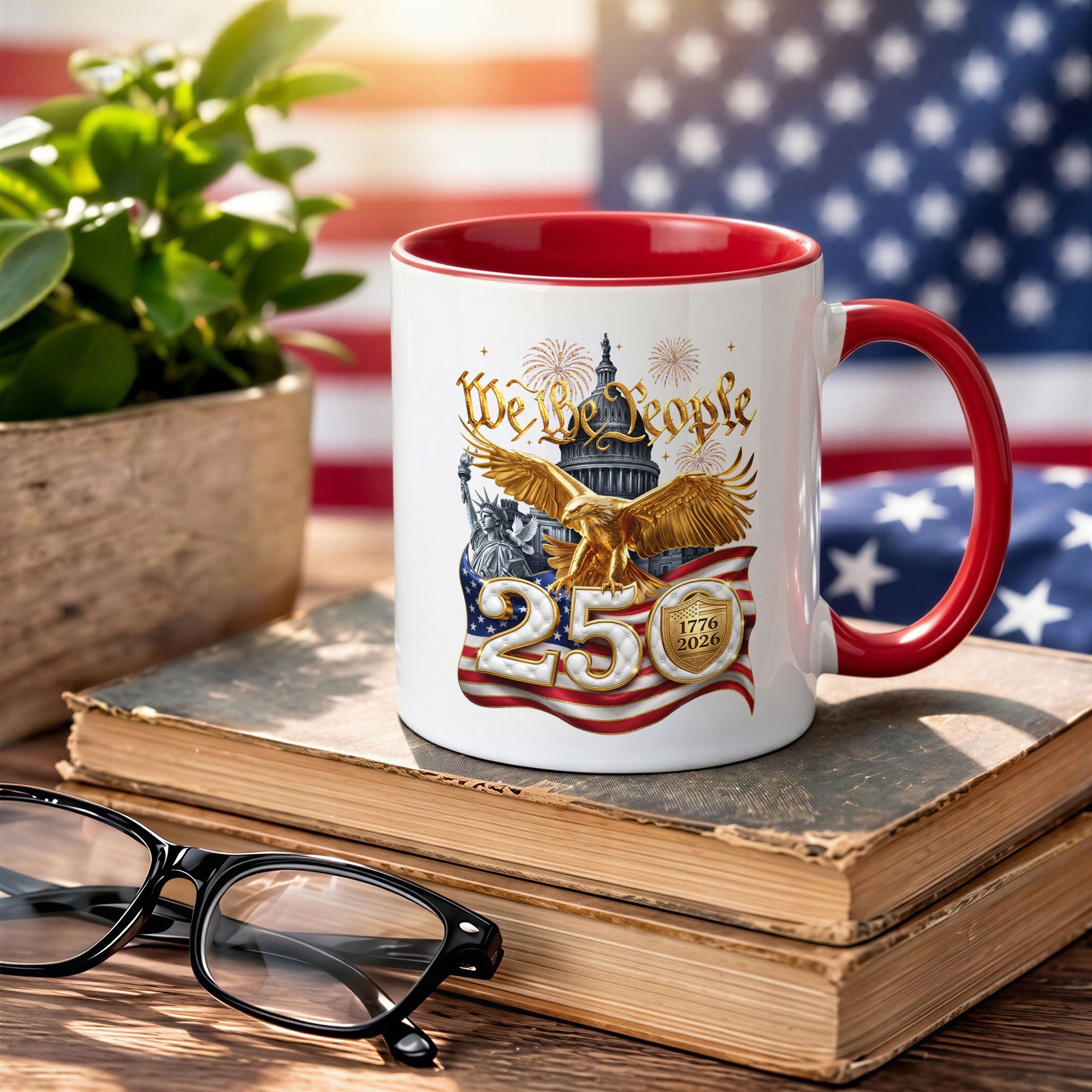 We The People Proud Patriot Accent Mug - Epic Golden Eagle 1776 2026 Gift Cup