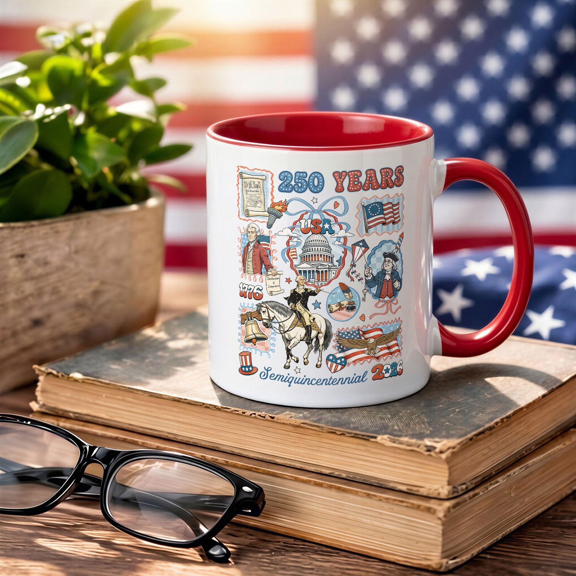 250 Years US History Chronicles Accent Mug - Epic Patriotic Collector Cup