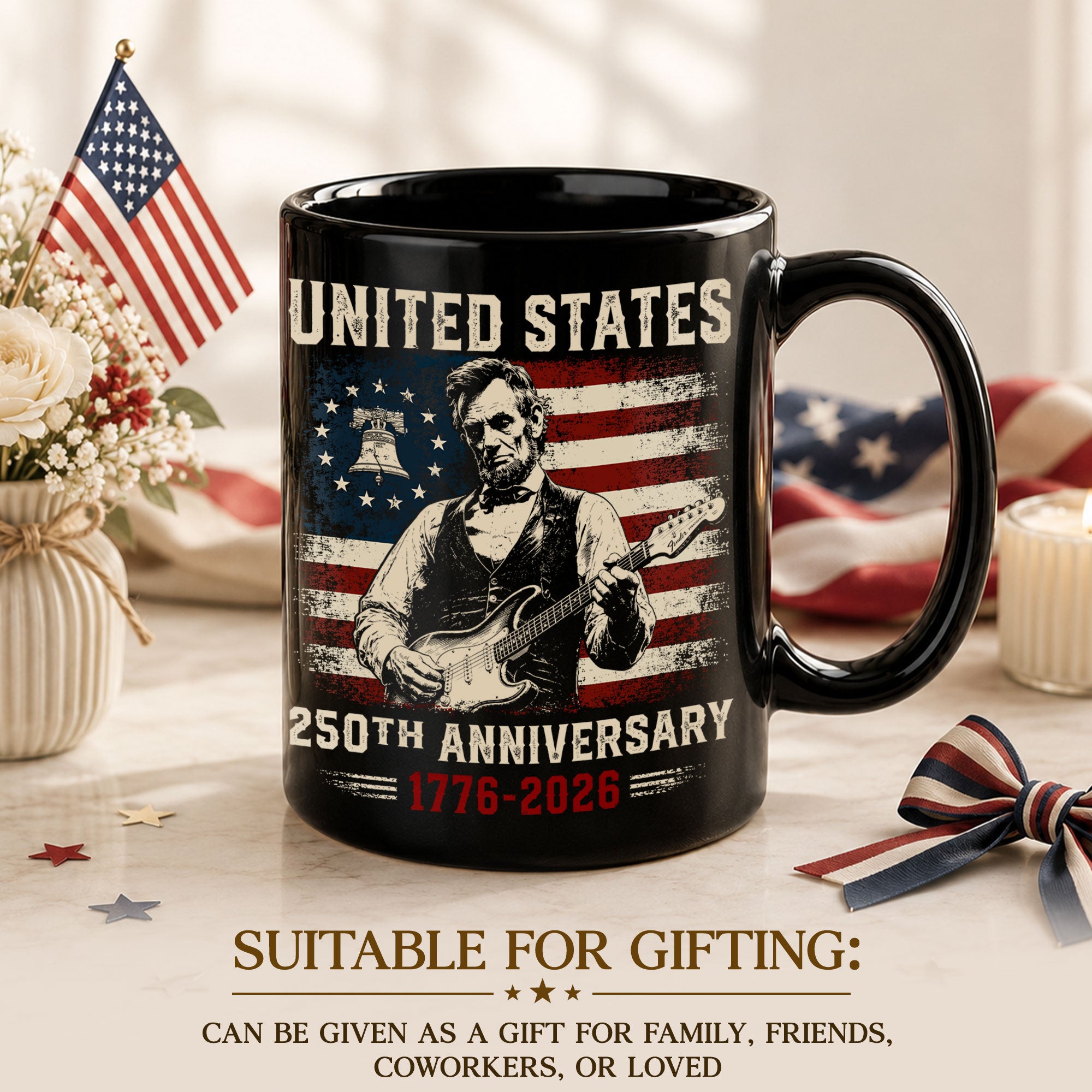 United States 250th Anniversary Mug Abraham Lincoln Guitar 1776 2026 Ceramic - Rust Field Wear