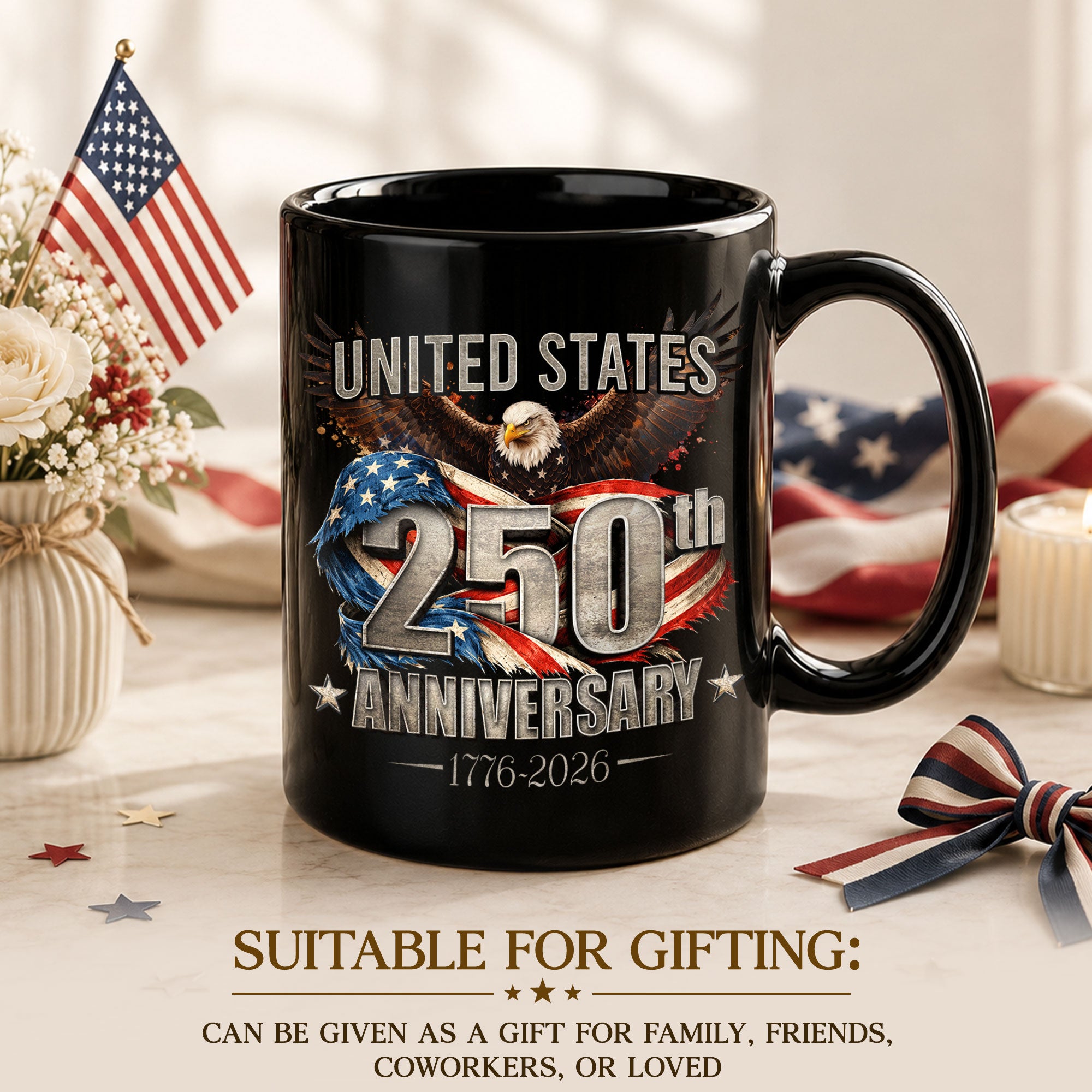 United States 250th Anniversary Mug - 1776-2026 Patriotic Bald Eagle Drinkware Gift