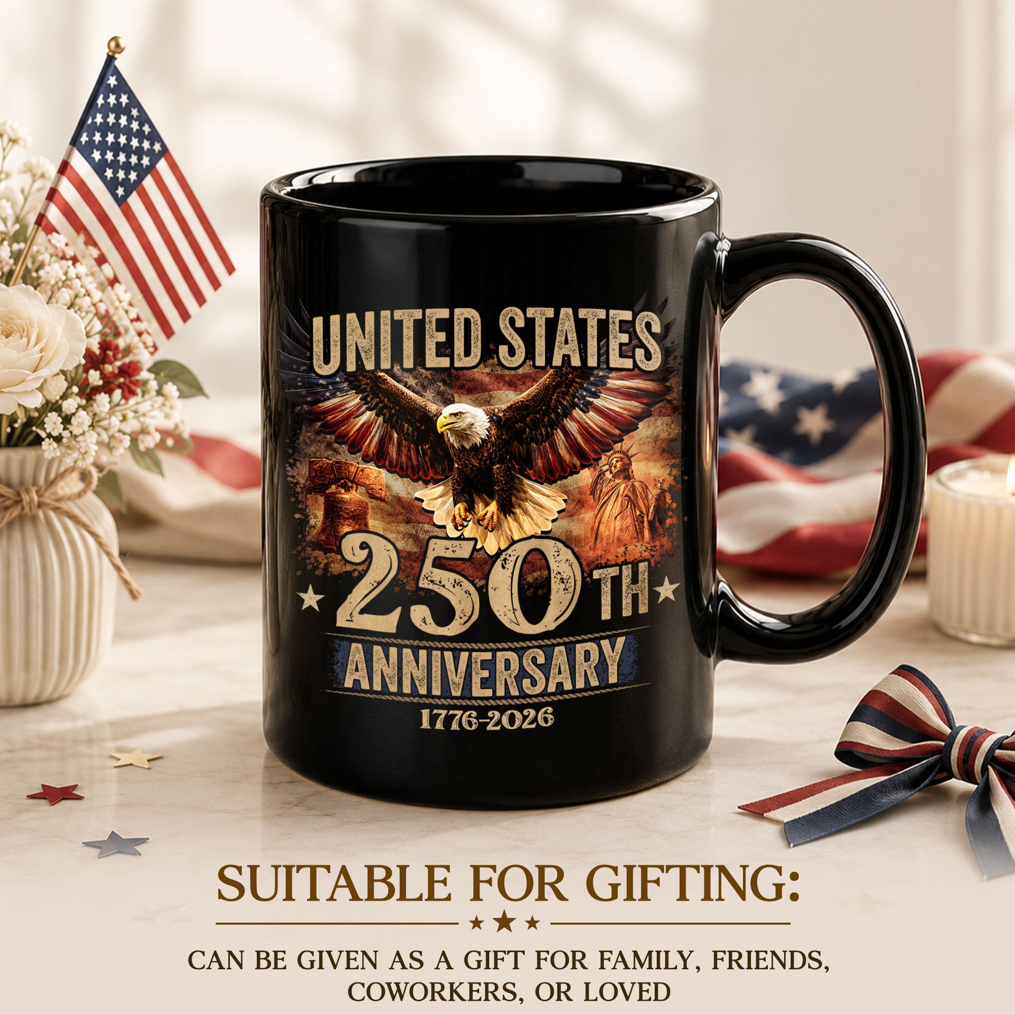 USA 250th Anniversary Mug - 1776-2026 Patriotic Eagle and Liberty Bell Drinkware Gift