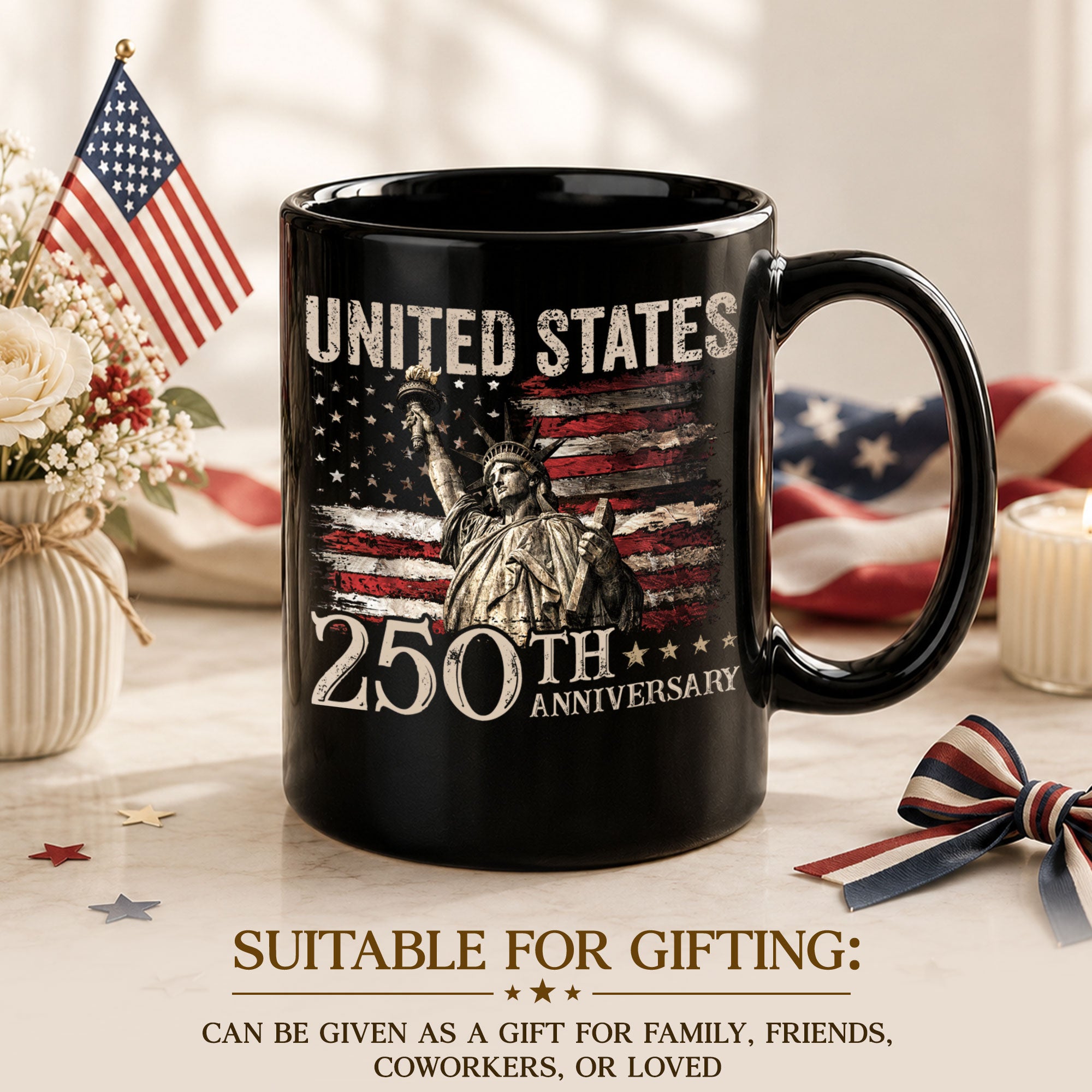 Proud 250th Anniversary of USA Mug - Statue of Liberty Vintage Flag Keepsake Item