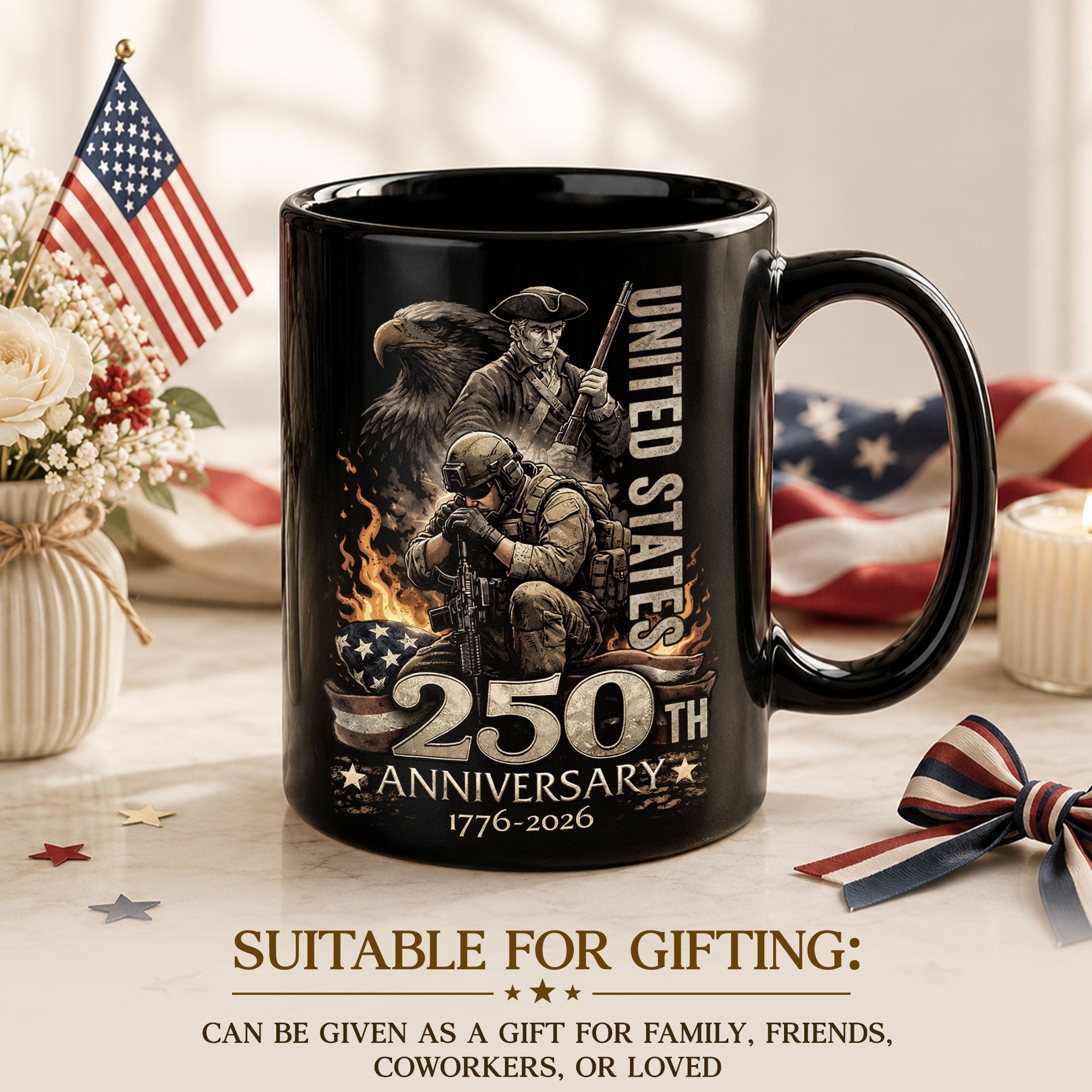 250 Years of America Mug - 1776-2026 Patriotic Military Honor Edition Keepsake Vessel