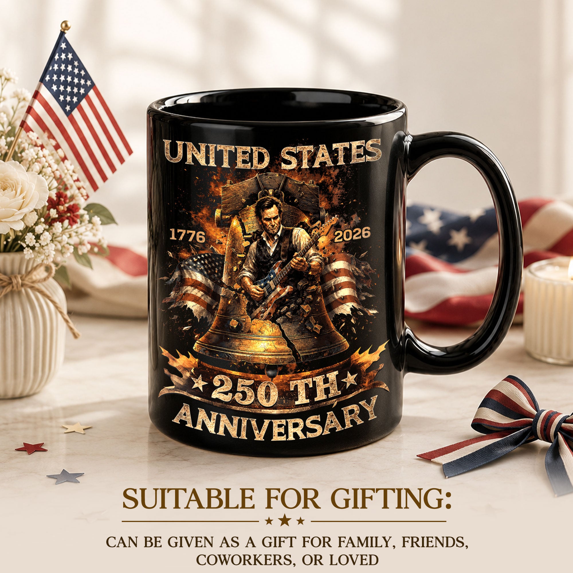Patriotic Mug 250 Years 1776-2026 United States Liberty Bell Lincoln Rocker Independence