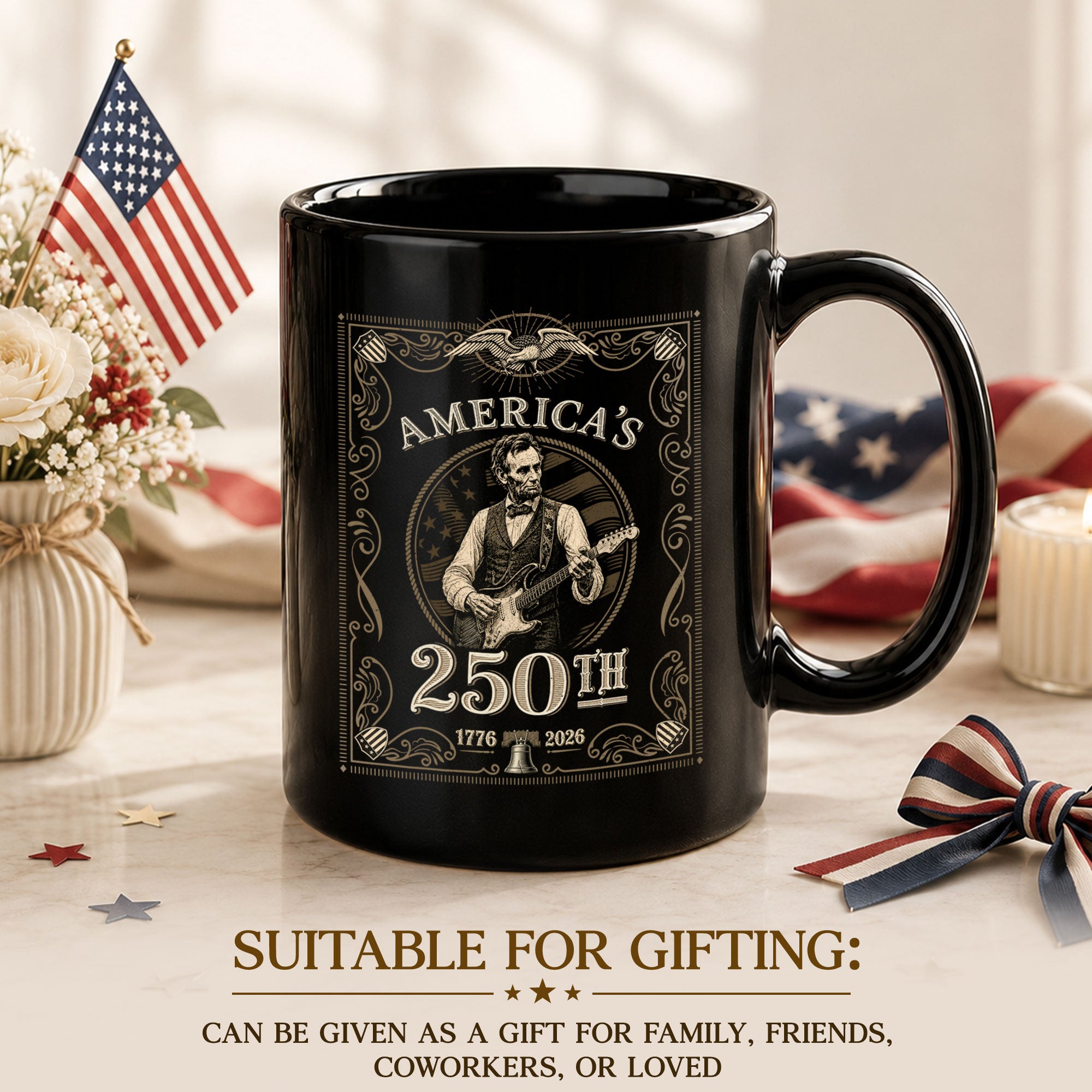 America's 250th Anniversary 1776-2026 Abraham Lincoln Guitar Patriotic Mug
