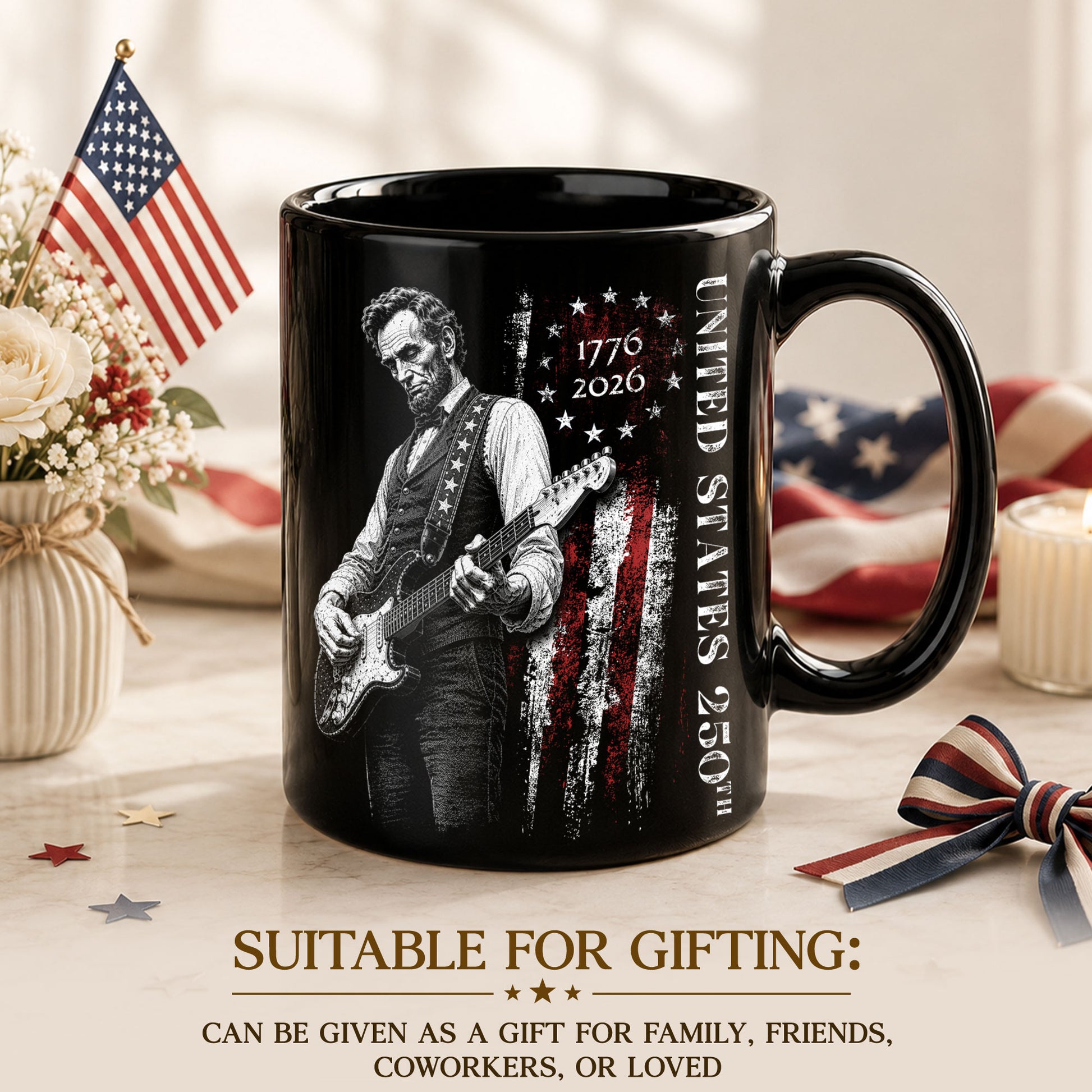 Abraham Lincoln Guitar Player America 250th Anniversary 1776-2026 Patriotic Art Mug - Rust Field Wear