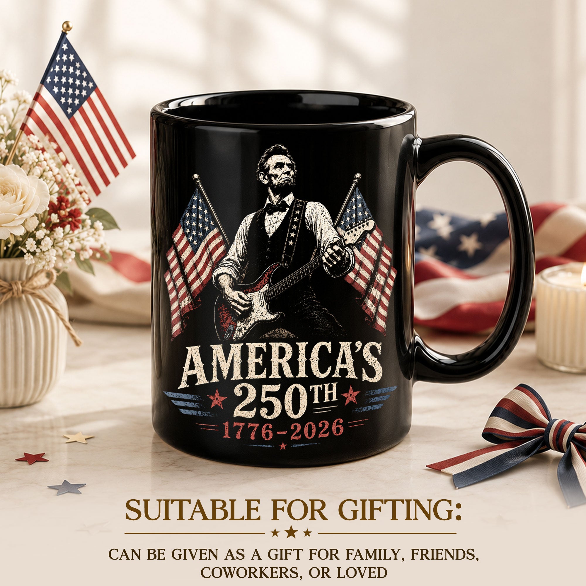 1776 2026 Mug 250th Abraham Lincoln Rock Guitar Patriotic American Ceramic Cup - Rust Field Wear