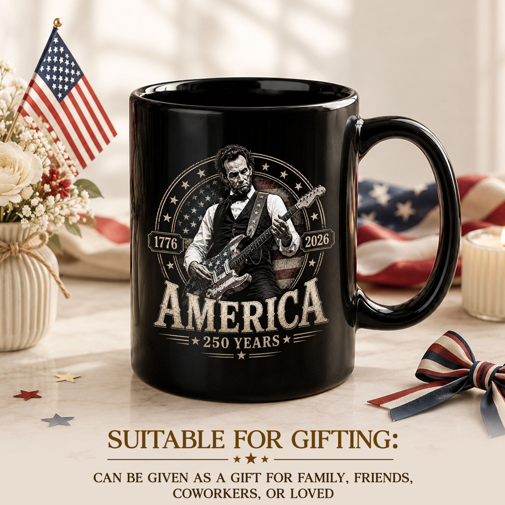 250 Years 1776 2026 Mug Abraham Lincoln Rock Guitar Patriotic Patriotic Ceramic Cup