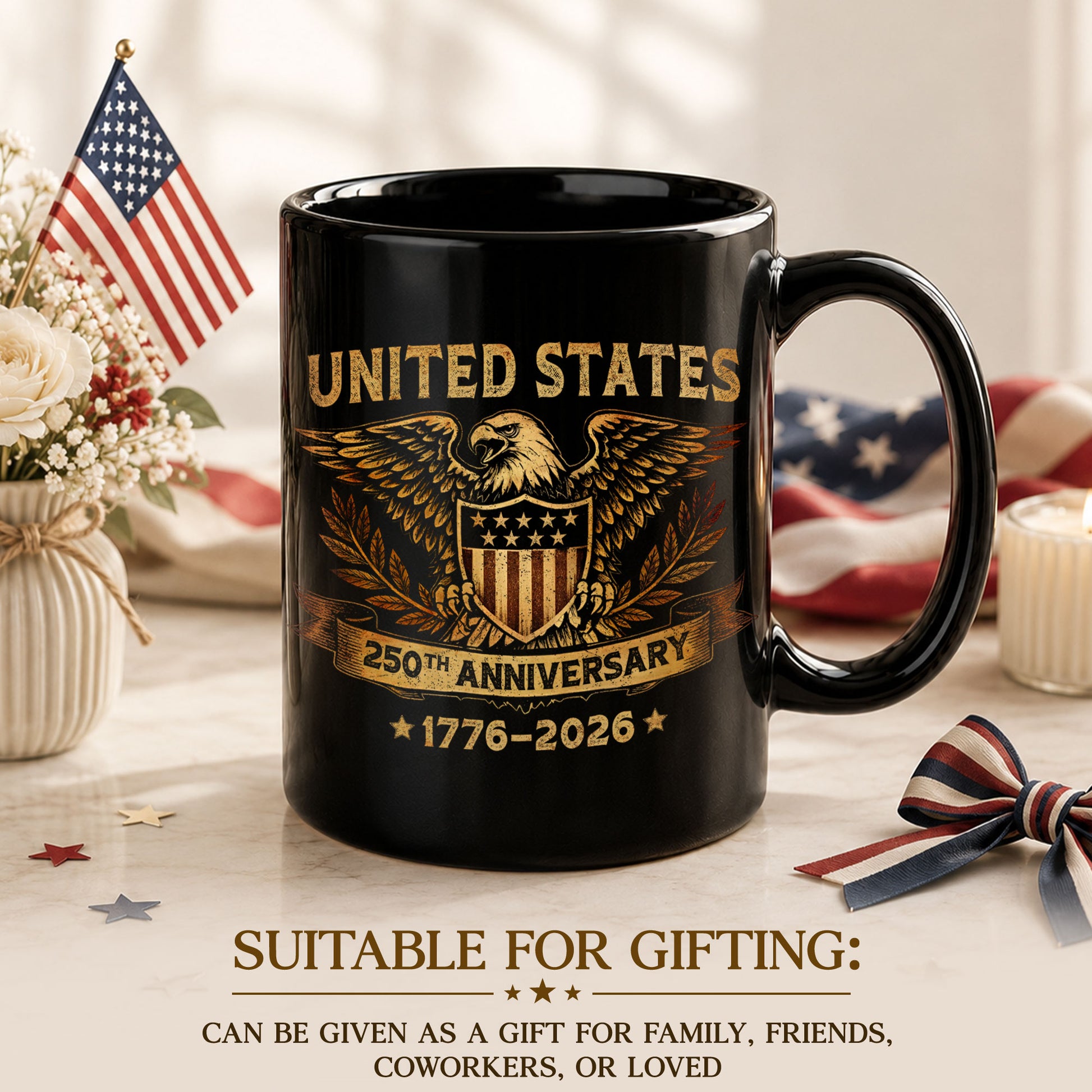 United States 250th Anniversary 1776-2026 Patriotic Eagle Shield Commemorative Mug - Rust Field Wear