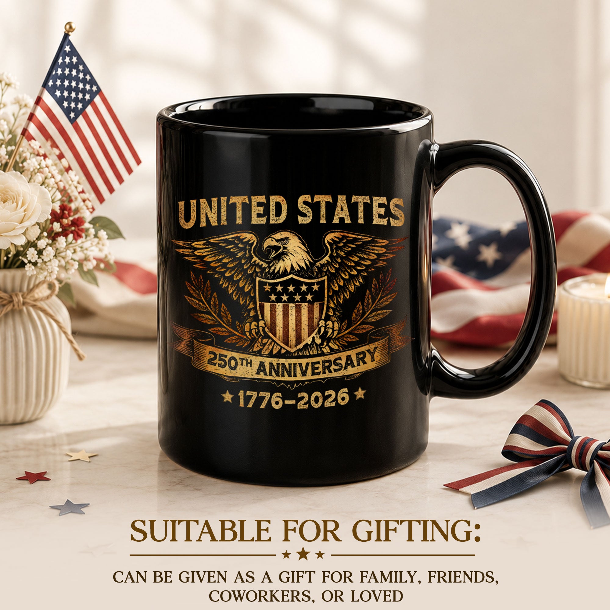 United States 250th Anniversary 1776-2026 Patriotic Eagle Shield Commemorative Mug