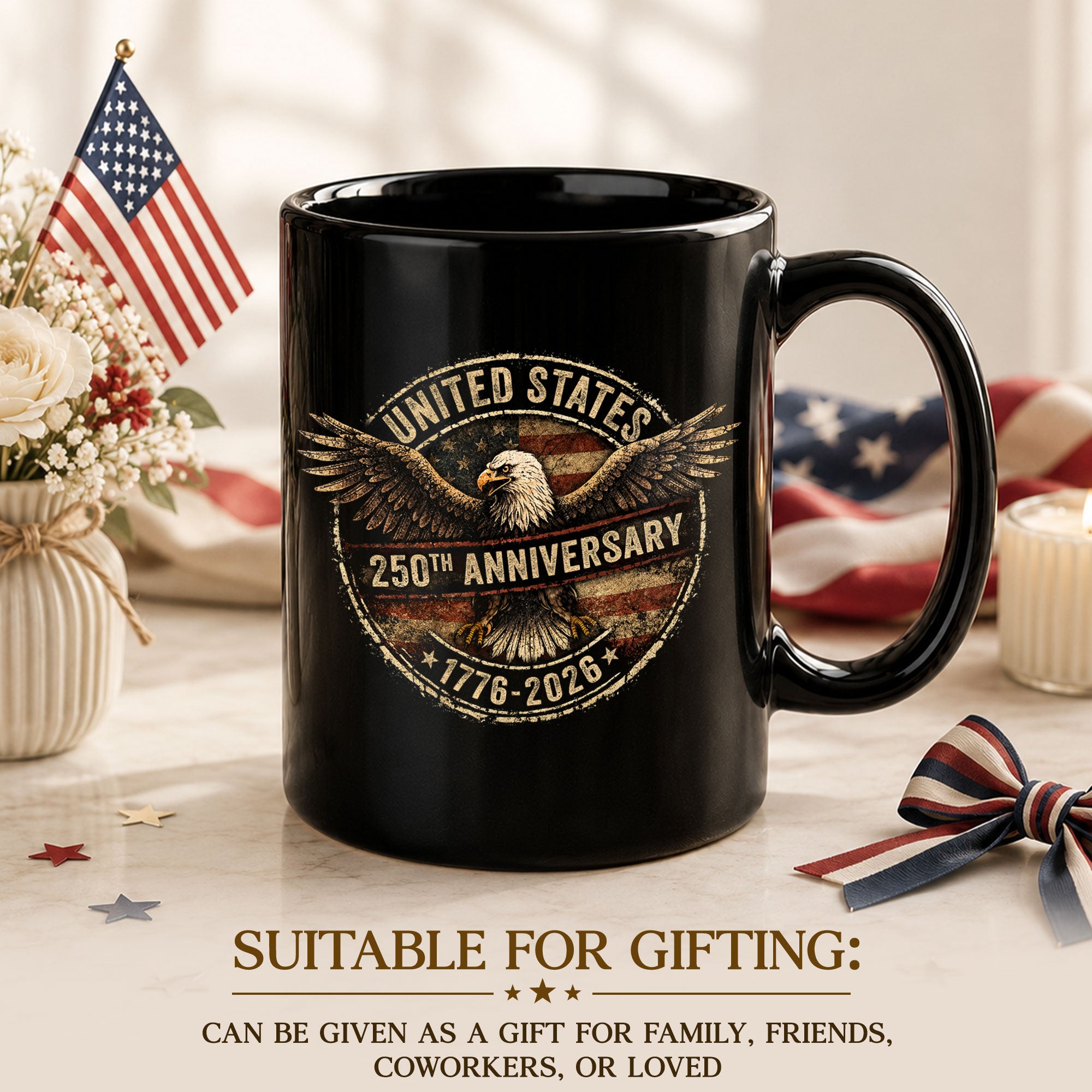 Vintage US 250th Anniversary 1776-2026 American Eagle Flag Commemorative Mug