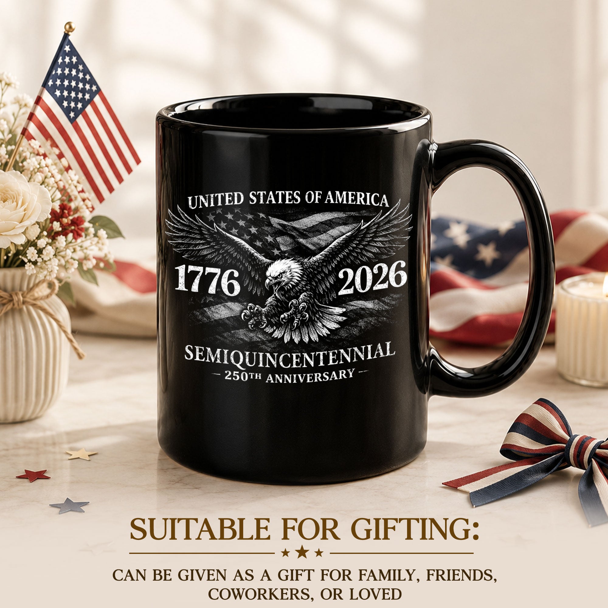 United States 250th Anniversary 1776-2026 Patriotic Eagle Commemorative Black Mug