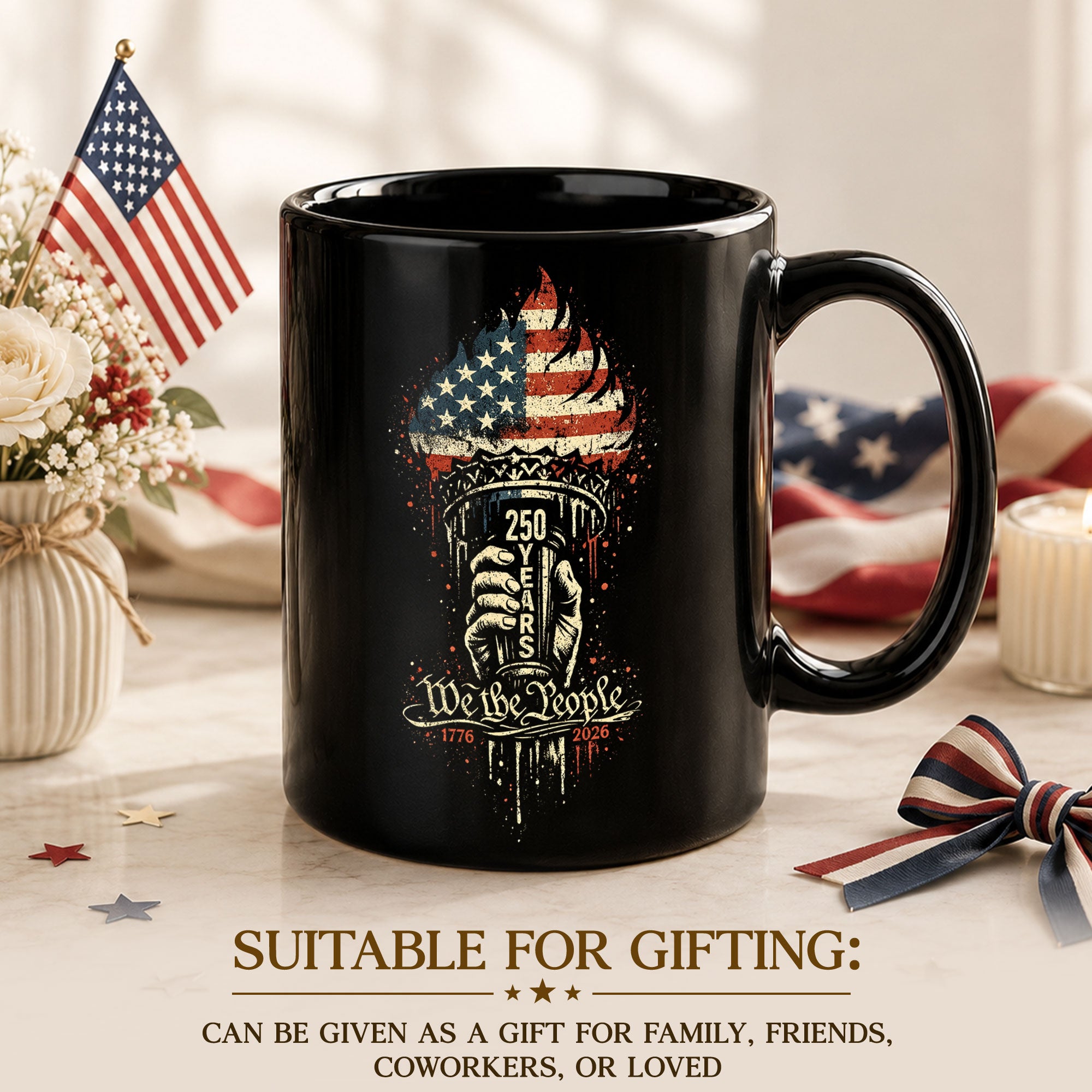 250 Years 1776 2026 Mug We The People Statue of Liberty Torch Ceramic Cup Gift - Rust Field Wear