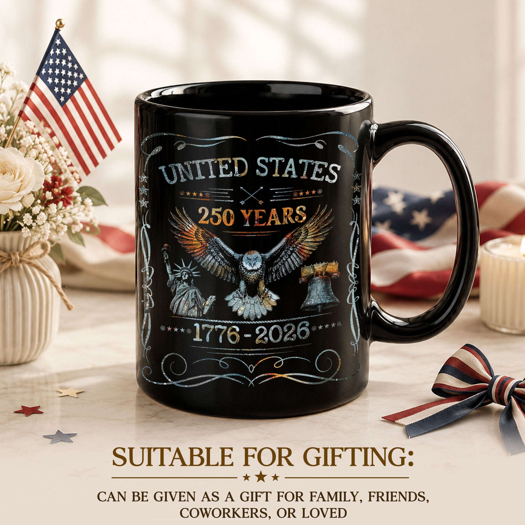 250 Years 1776 2026 Mug United States Patriotic Eagle Liberty Bell Ceramic Cup - Rust Field Wear