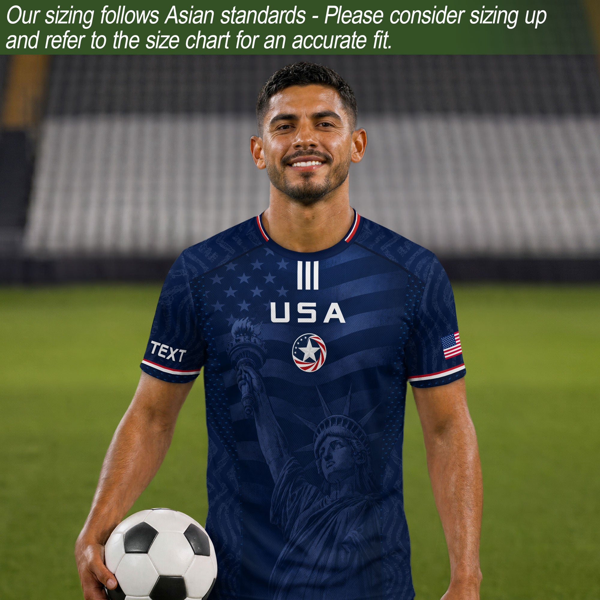 Custom Blue USA Statue of Liberty Soccer Jersey - Personalized Name & Number Shirt
