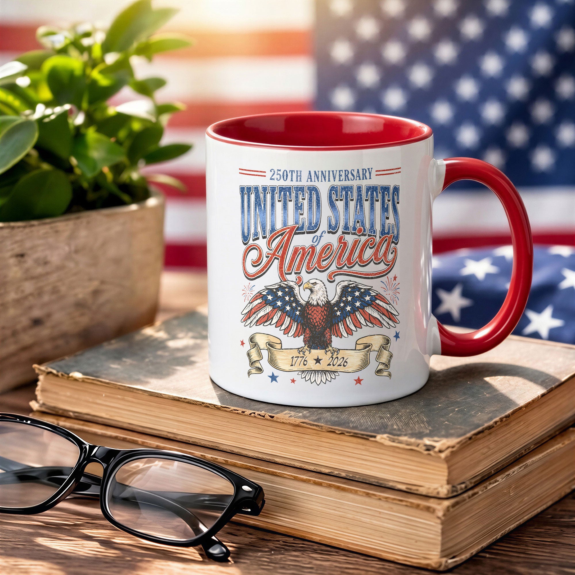 United States 250th Anniversary Accent Mug American Eagle 1776 2026 Patriotic Cup