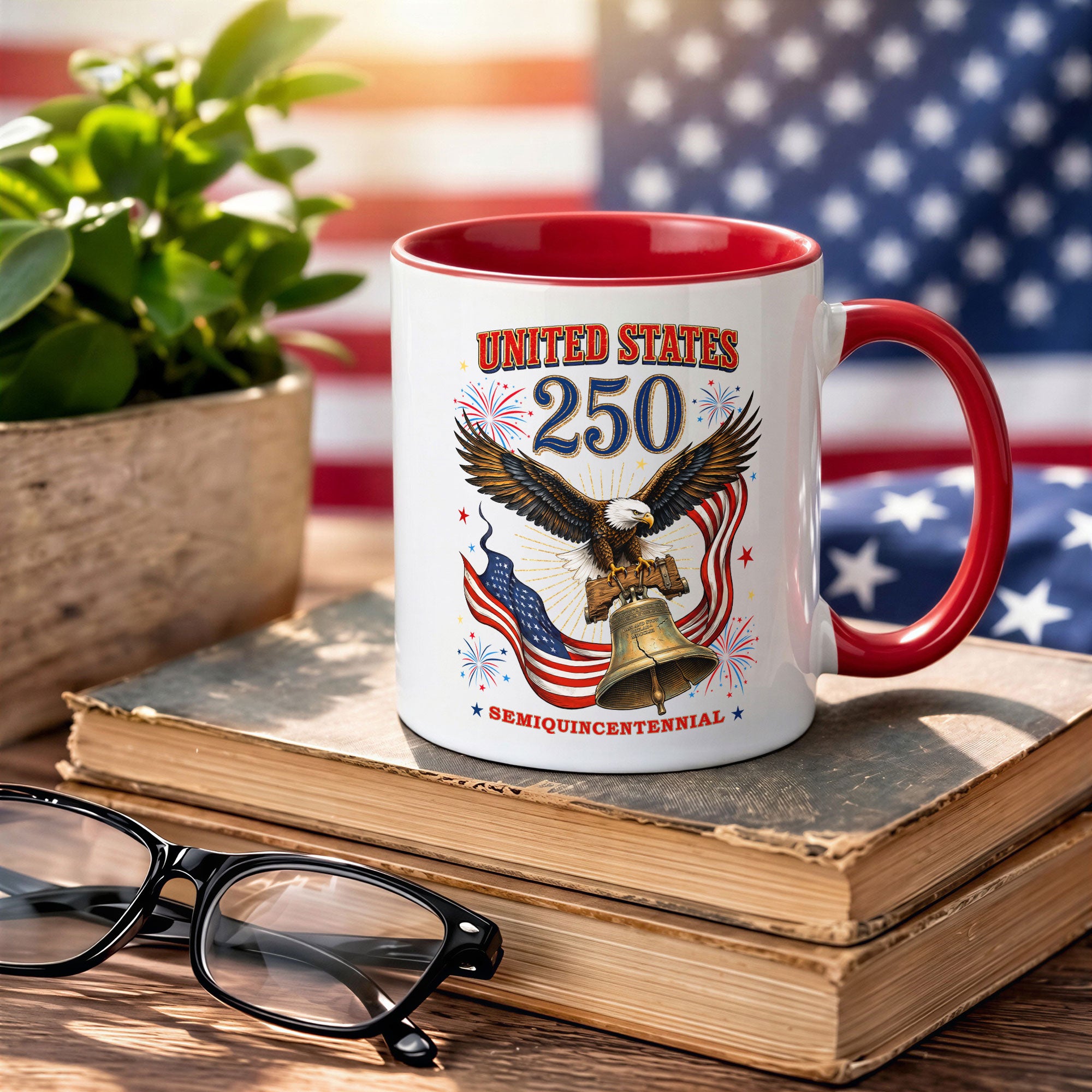 United States Accent Mug American Eagle Liberty Bell Patriotic Fireworks Gift Cup