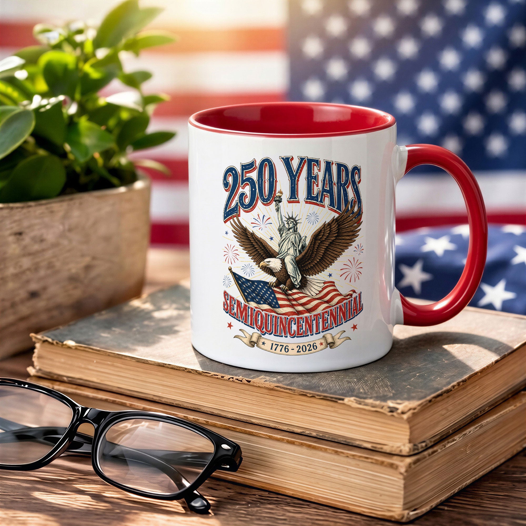 Patriotic Gift Accent Mug Statue of Liberty Riding American Eagle Graphic 1776 2026 Cup