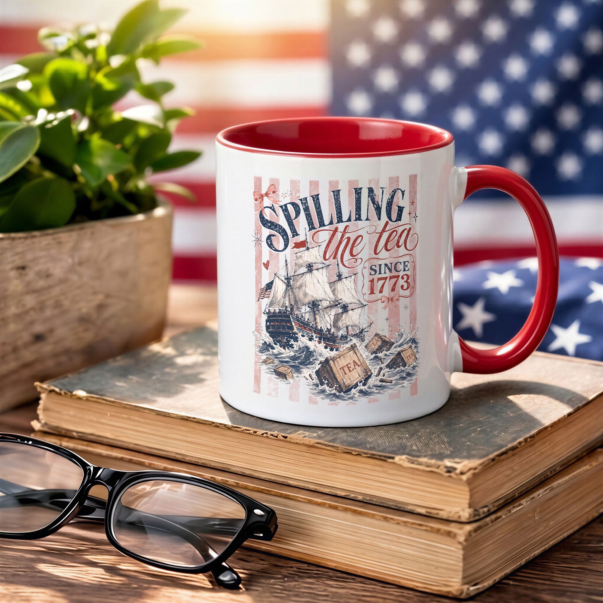 Patriotic Spilling The Tea Since 1773 Accent Mug Gift For American History Lovers