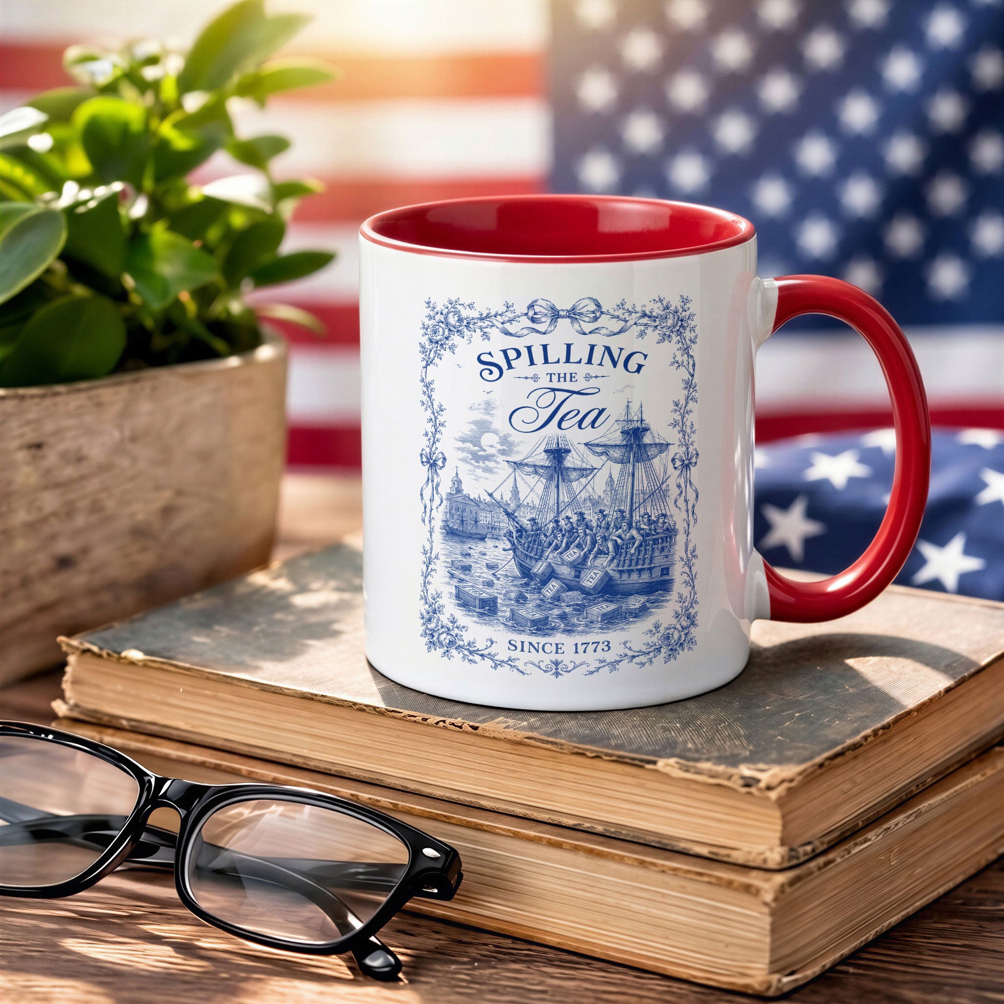 Classic Spilling The Tea Since 1773 Accent Mug Patriotic Historical Ceramic Vessel
