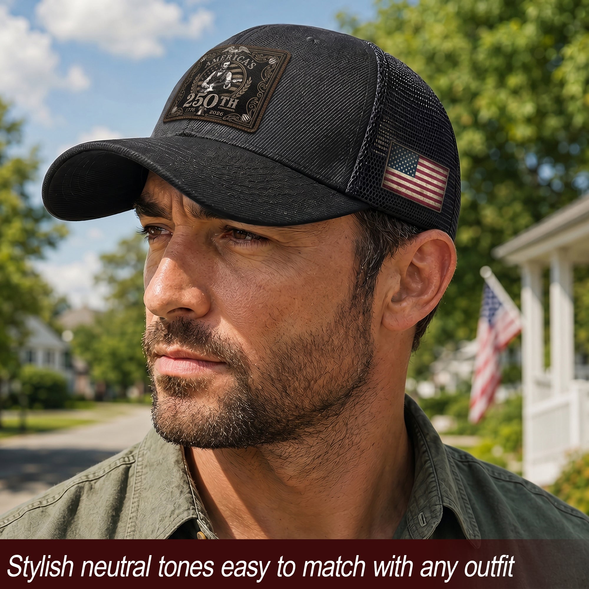 Lincoln Leather Patch Hat America's 250th Anniversary 1776-2026 Patriotic Trucker Cap