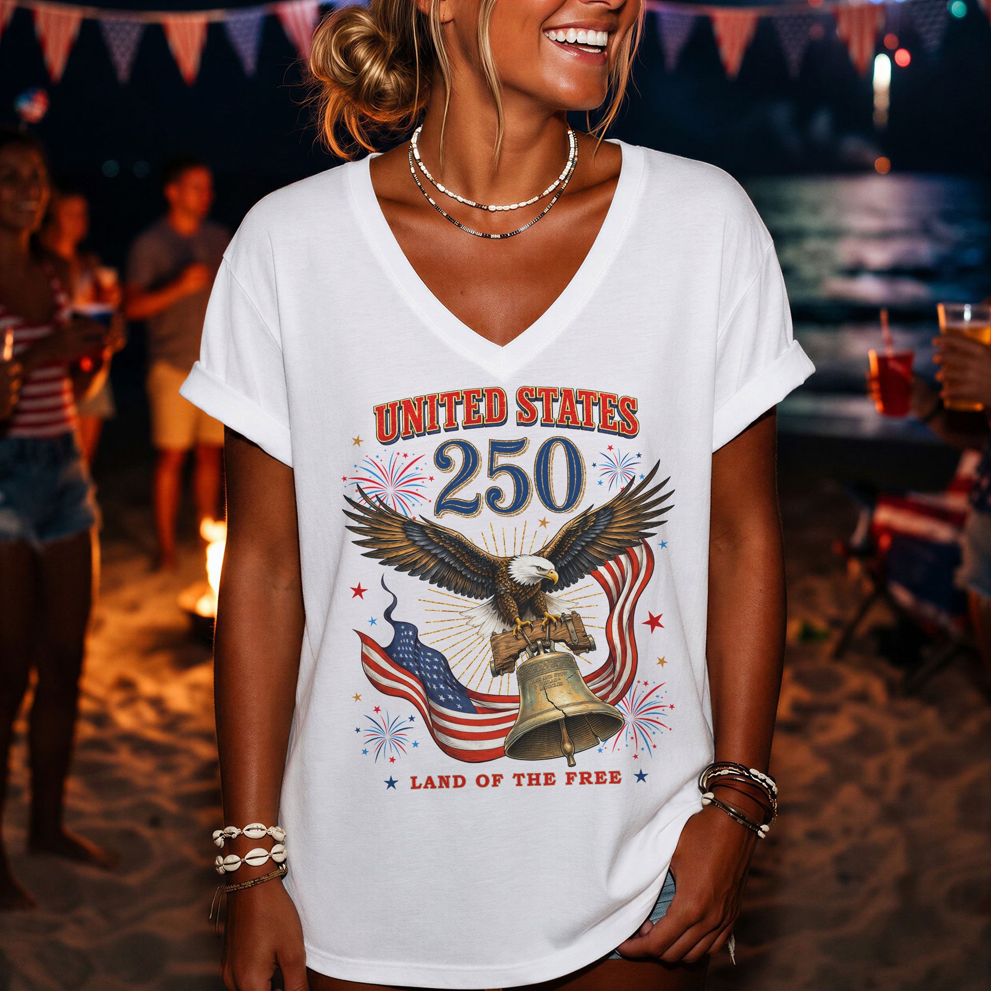 Historical United States 250th Anniversary V-Neck Shirt Patriotic Holiday Wear Tee - Rust Field Wear