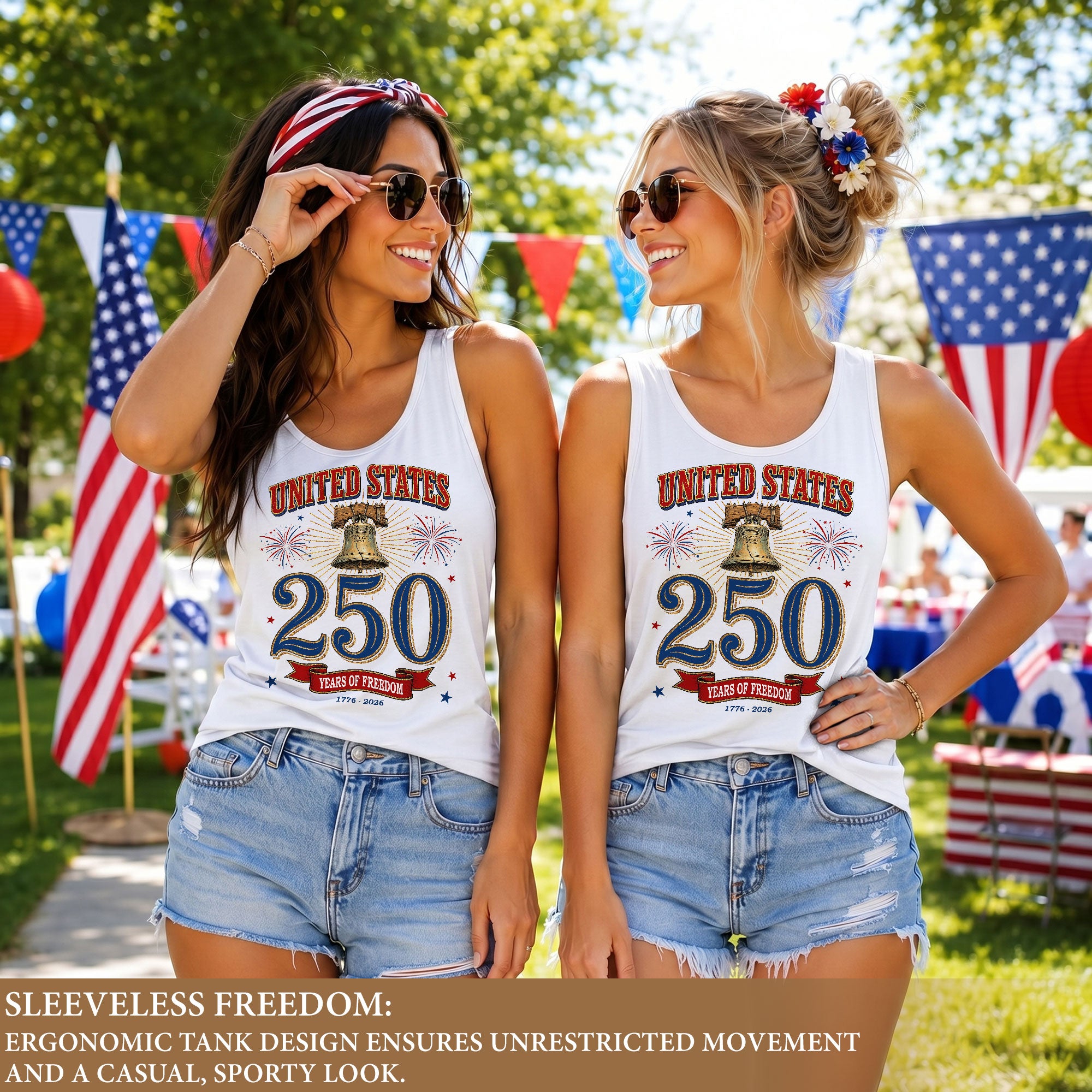 Patriotic Tank Top Women 250th Anniversary Liberty Bell 1776 2026 USA Vintage Shirt - Rust Field Wear