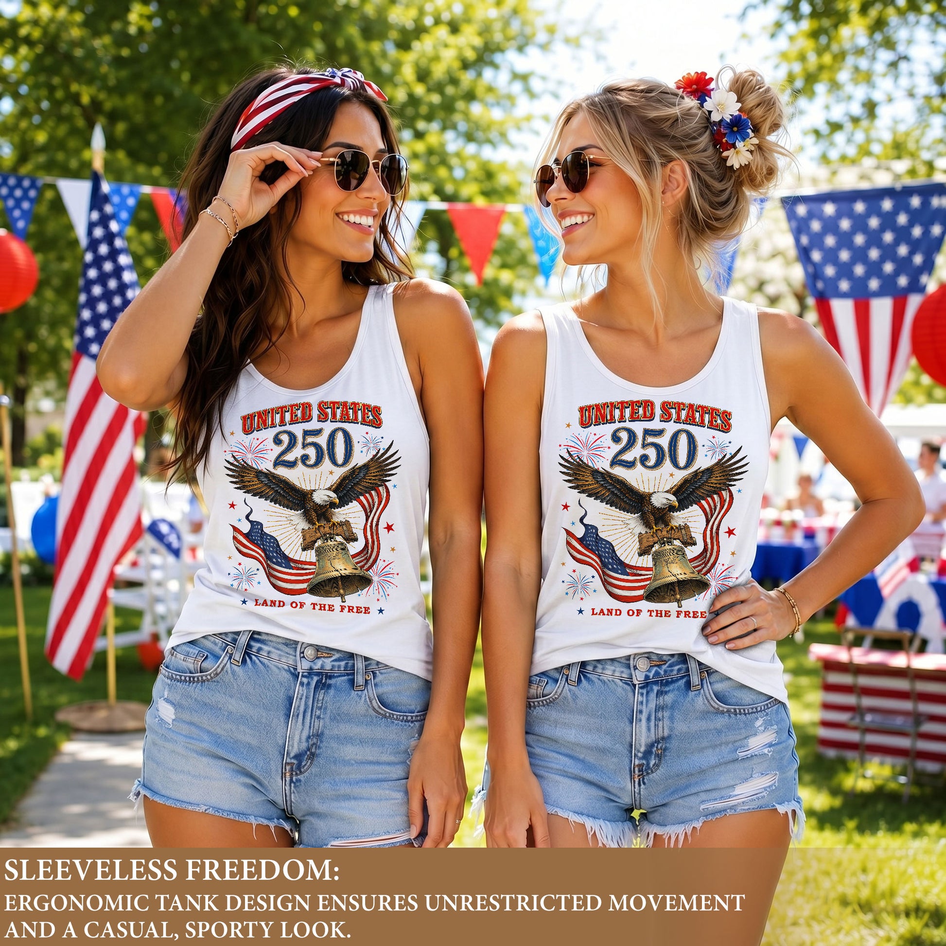 Women Vintage Tank Top 250th Anniversary US Flag Liberty Bell United States Shirt - Rust Field Wear
