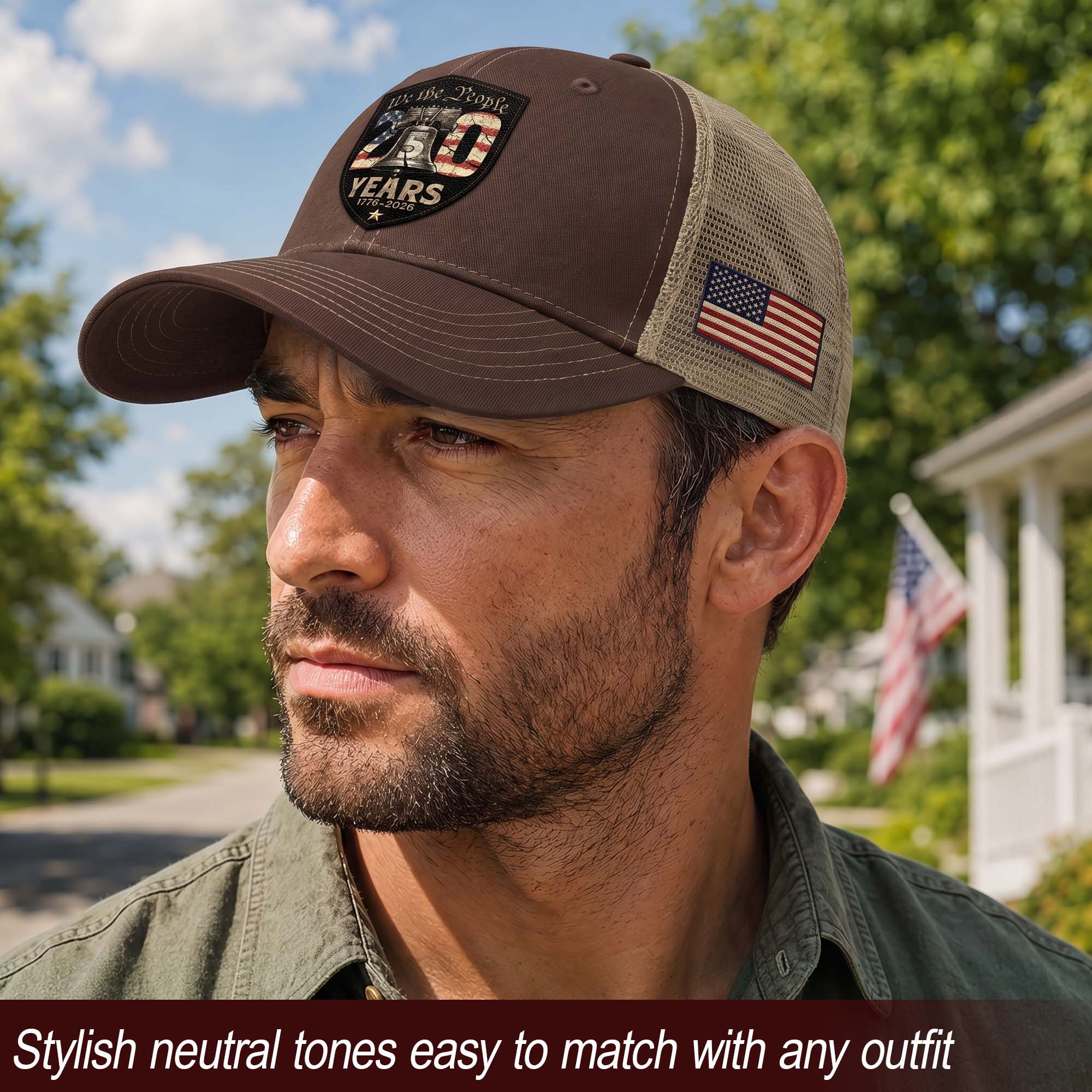 Leather Patch Hat 250 Years 1776 2026 Liberty Bell Trucker Cap Patriotic US Mesh Hat