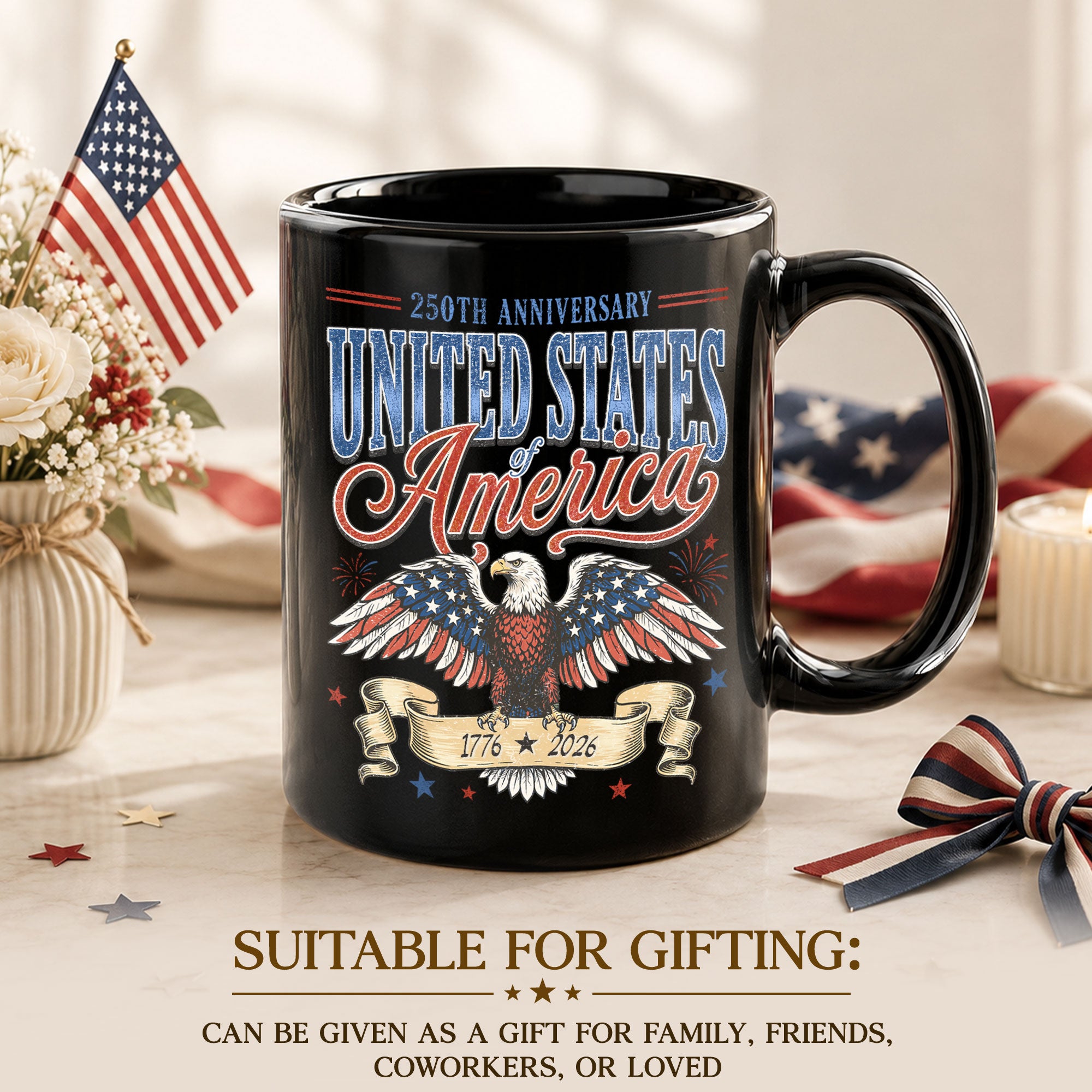 1776-2026 Patriotic Eagle Ceramic Mug – Vintage Anniversary Keepsake Drinkware