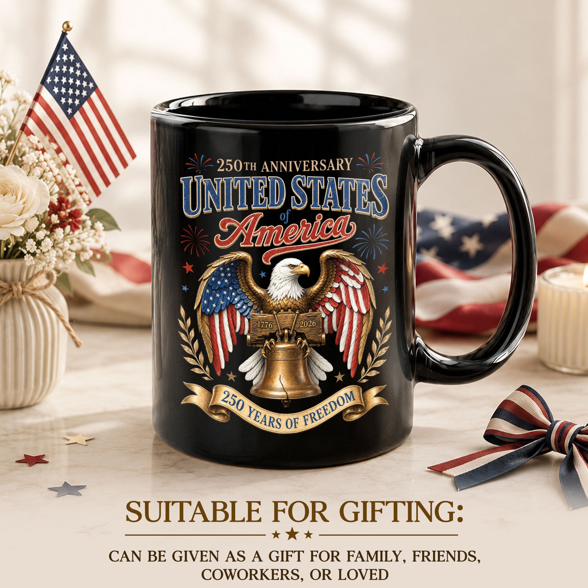 250 Years of Freedom Ceramic Mug – Patriotic Eagle Historical Anniversary Gift Item