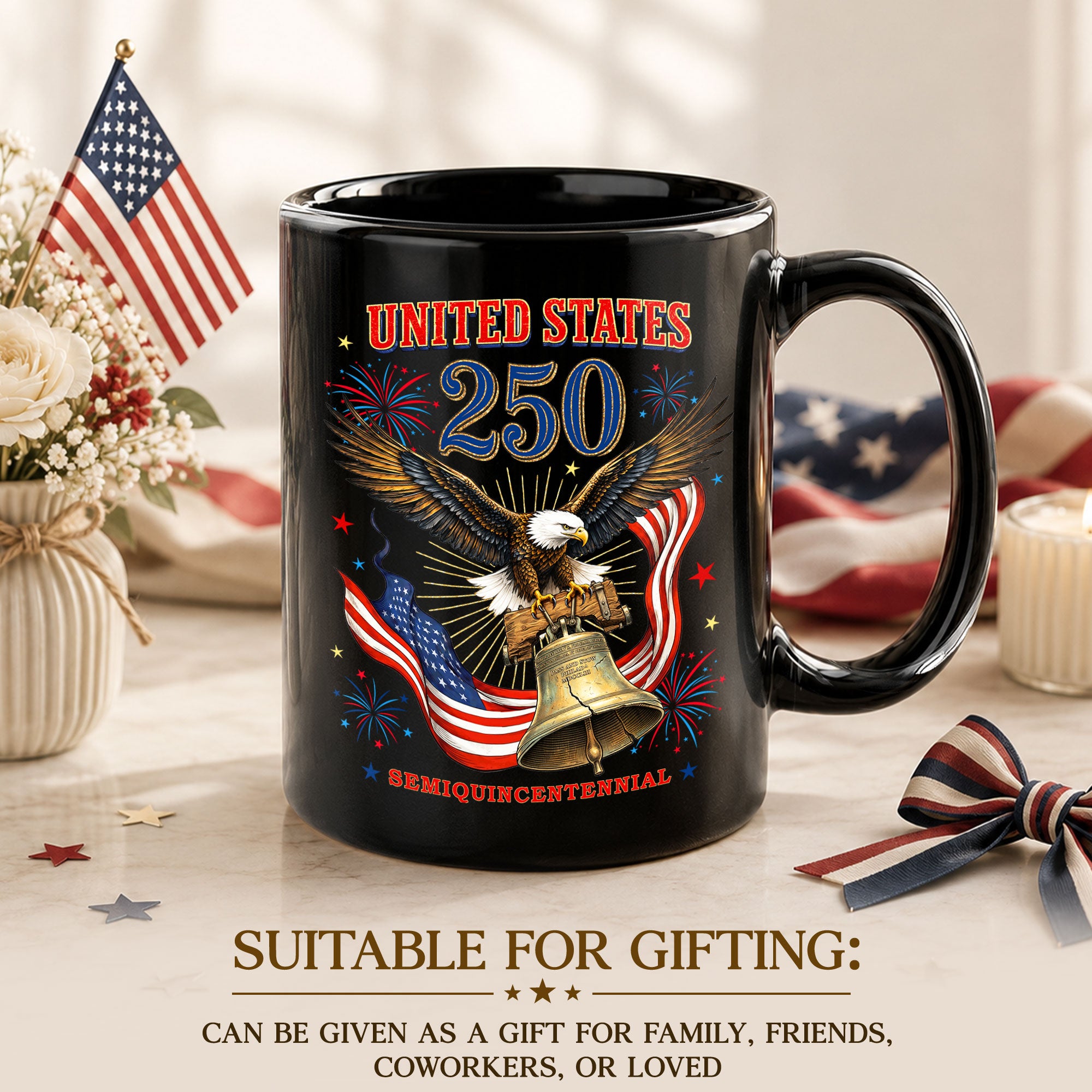 Historical Eagle and Bell Ceramic Mug – Patriotic Anniversary Keepsake Gift Item