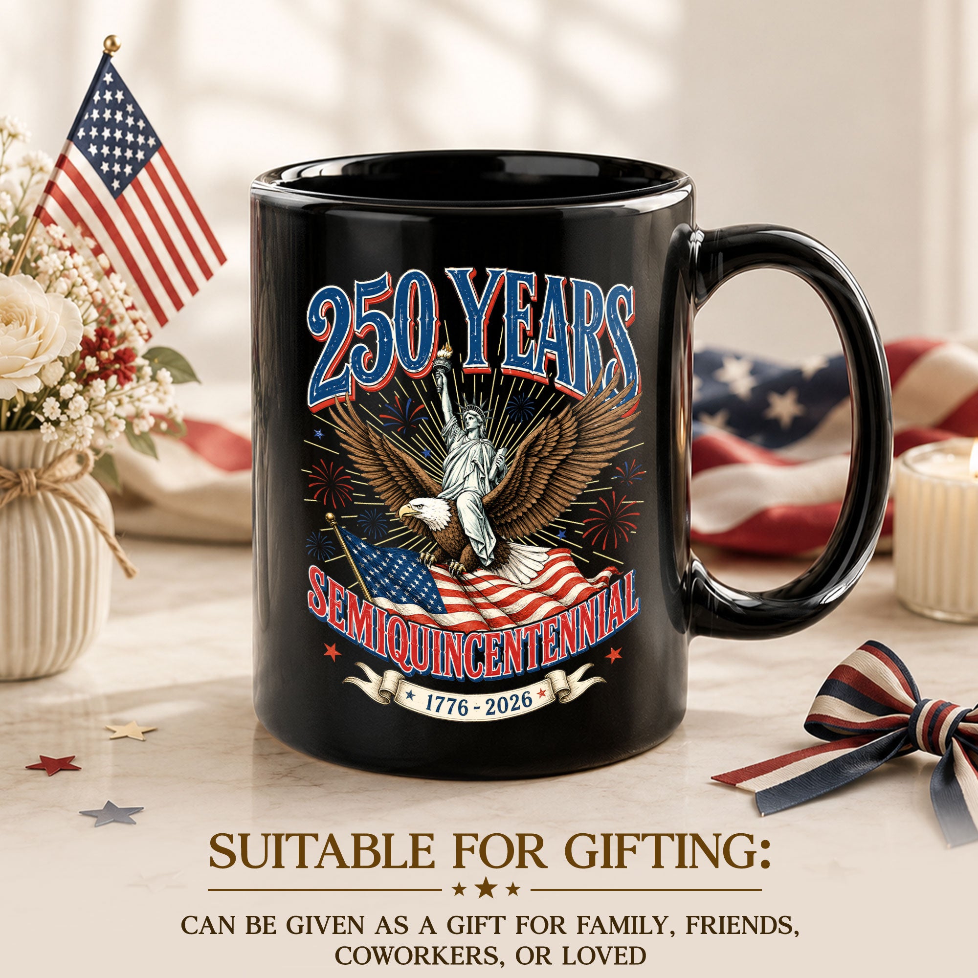 Patriotic Eagle and Statue Ceramic Mug – 1776-2026 Anniversary Celebration Drinkware