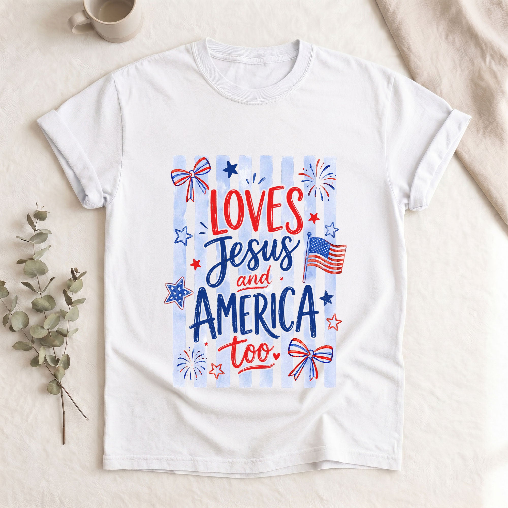 Loves Jesus and America Too Shirt Faith and Country Clothing American Pride Christian Tee