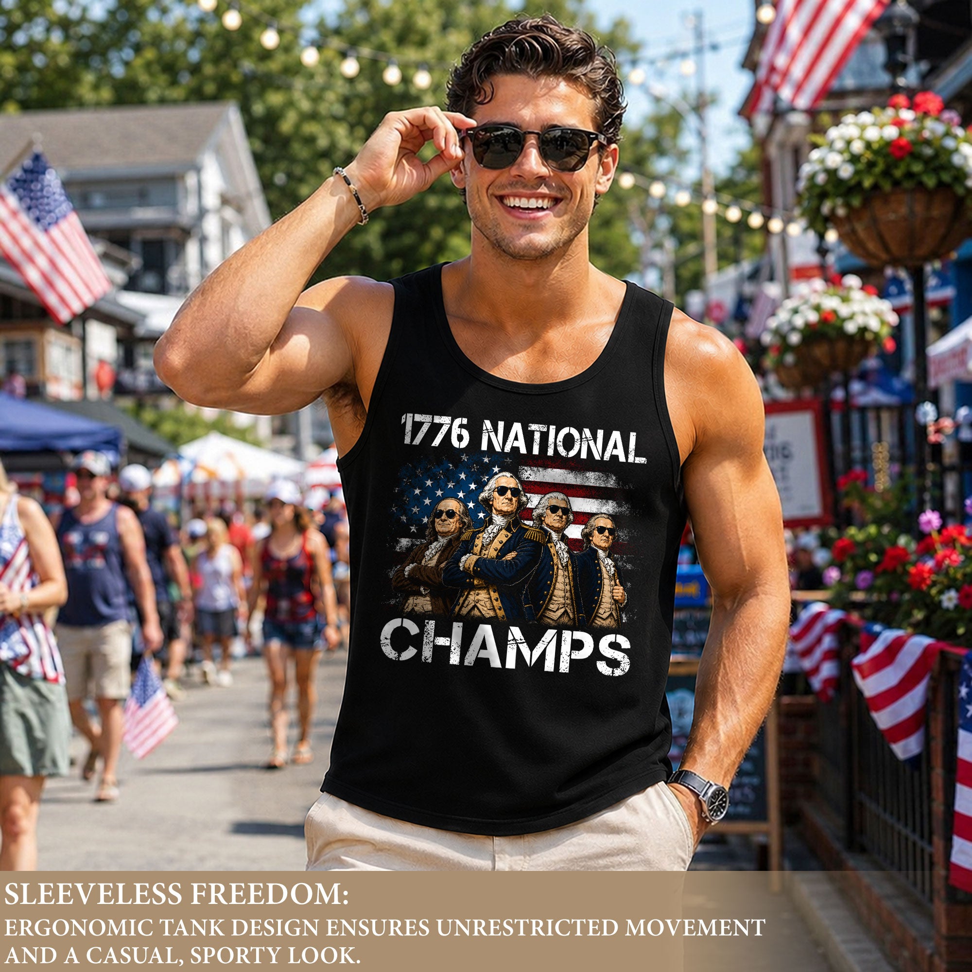 1776 National Champs Men’s Tank Top - Patriotic Founding Fathers Graphic Sleeveless Tee