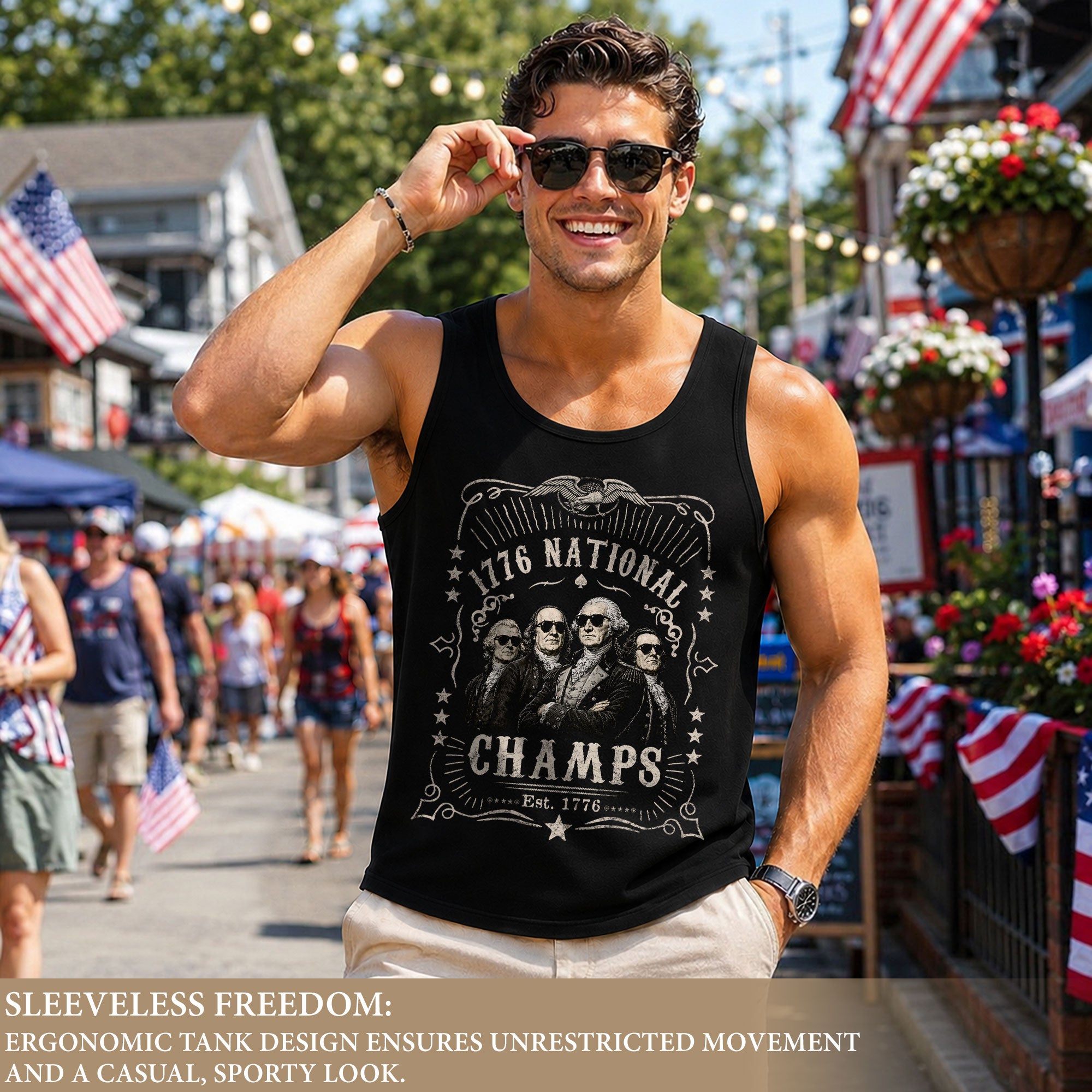Vintage Men’s 1776 National Champs Tank Top - Patriotic Founding Fathers Graphic Shirt
