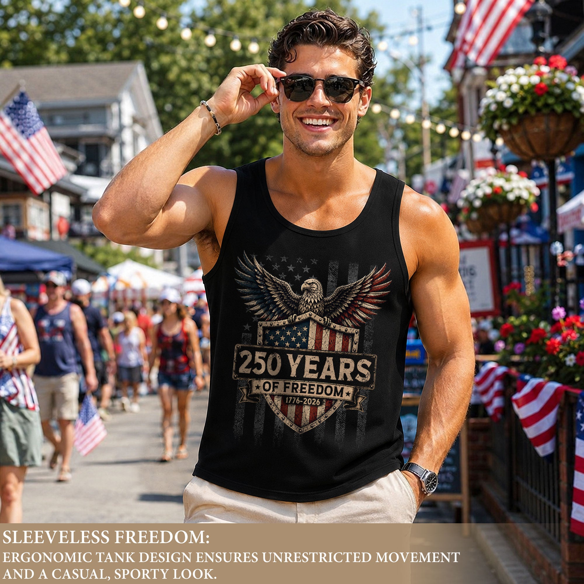 Men Tank Top 250 Years of Freedom Shirt 1776 2026 Patriotic American Eagle Graphic Tee