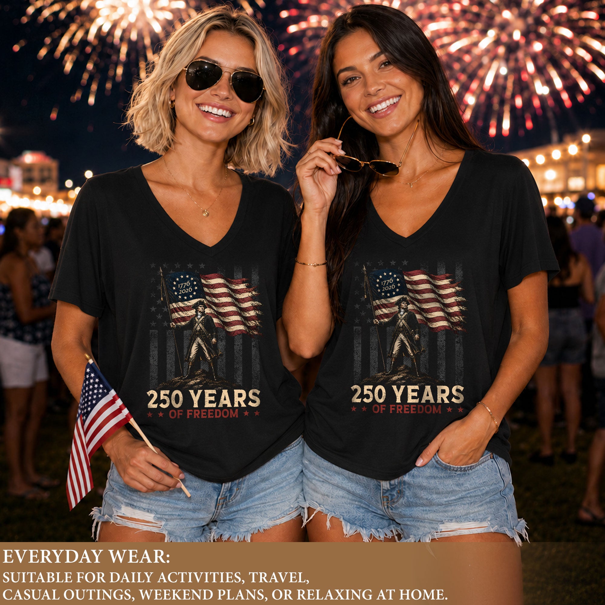 Women V Neck 250 Years of Freedom T-Shirt Patriotic Betsy Ross US Flag Graphic Top