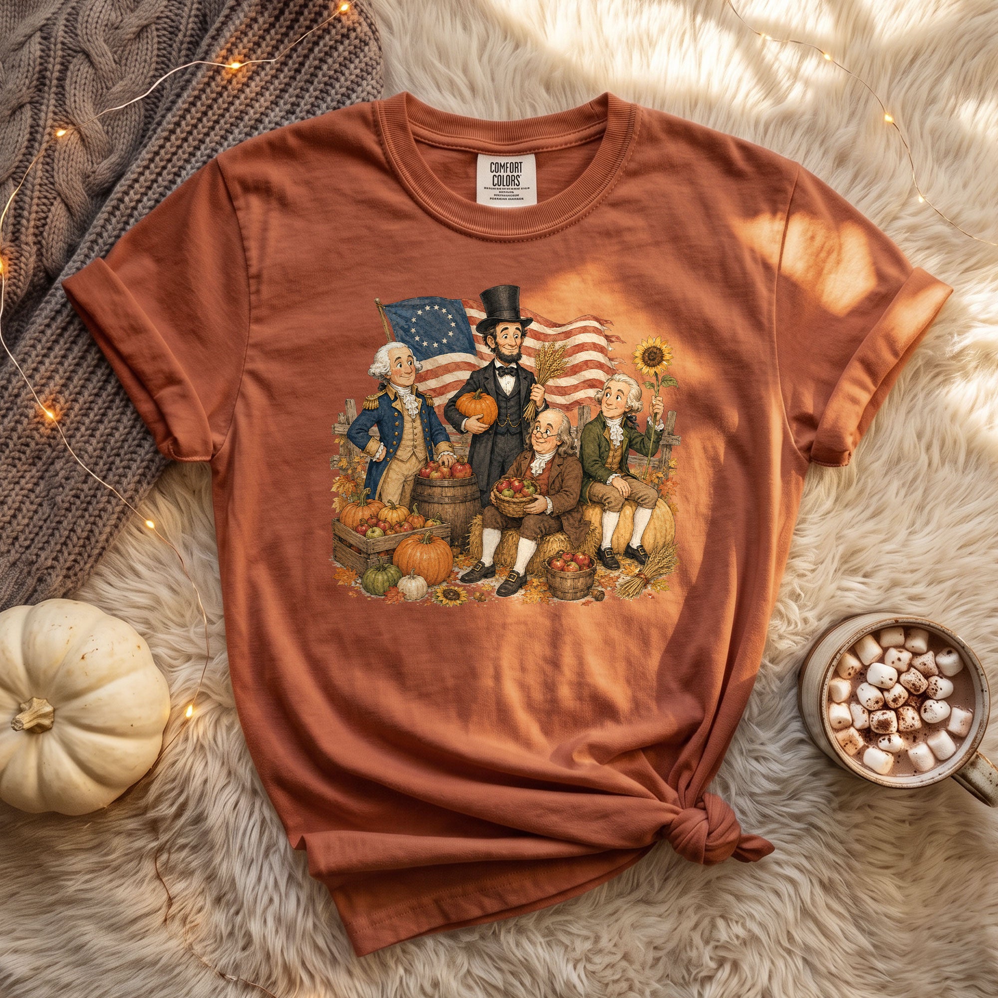 Historical Figures Fall T-Shirt Patriotic Autumn Graphic Tee for Thanksgiving Lovers