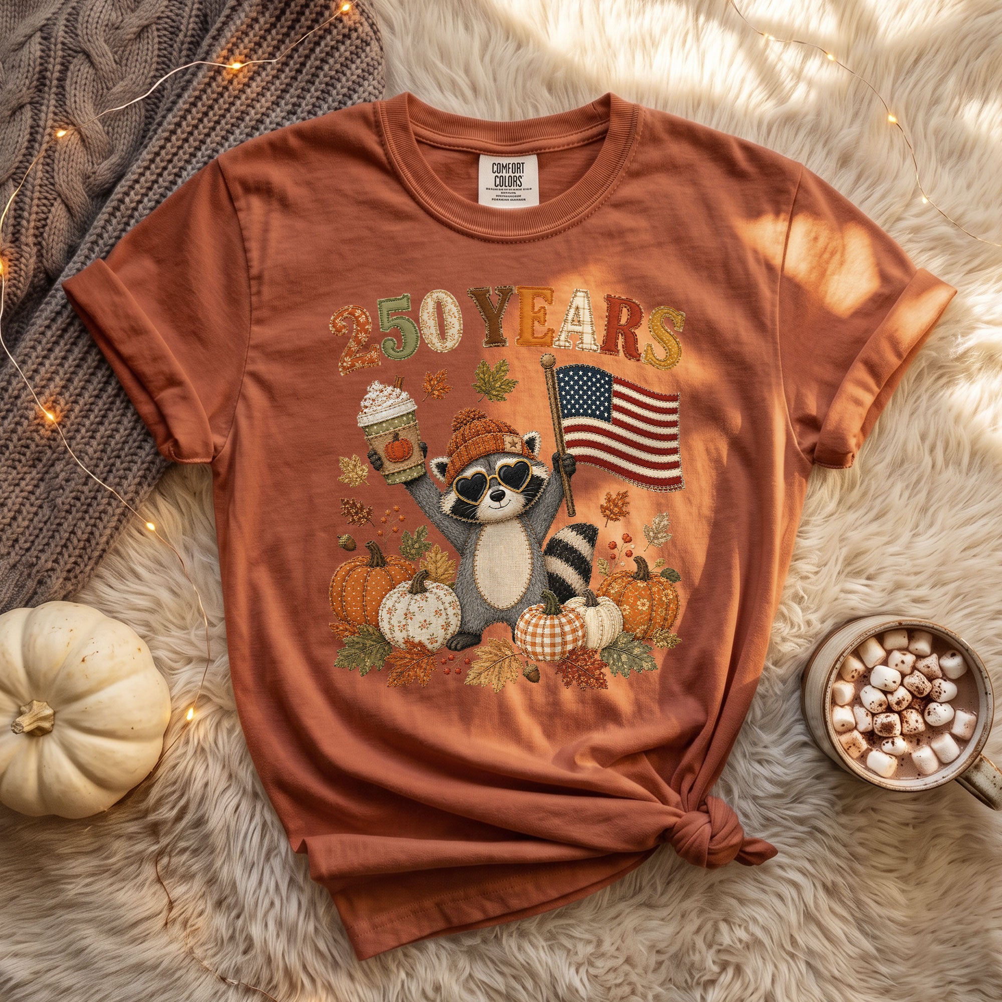 Vintage Style Raccoon 250 Years Fall Shirt: Cozy Pumpkin Autumn Seasonal Graphic Tee