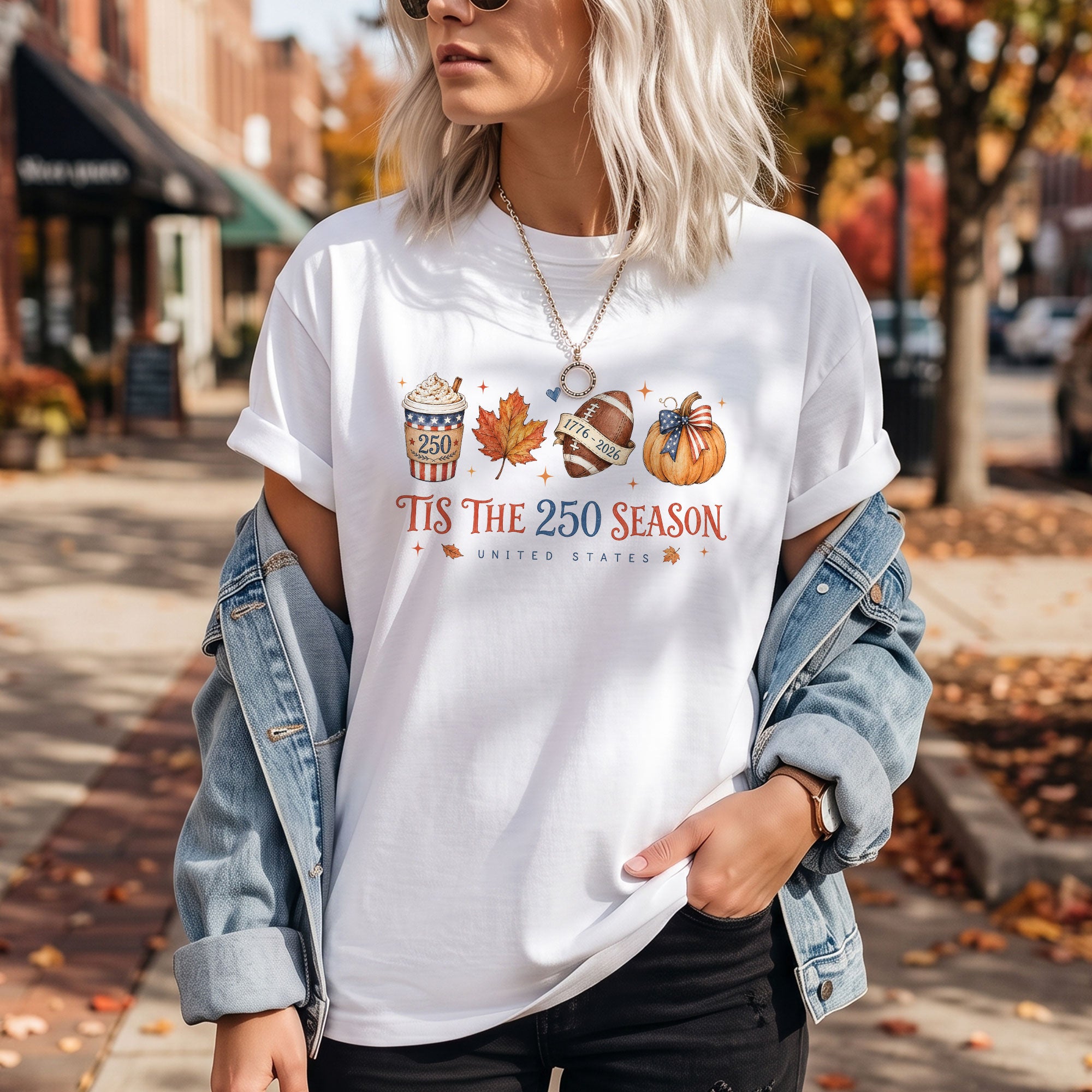 Tis The 250 Season United States T-Shirt: Festive Fall Pumpkin Football Graphic Tee