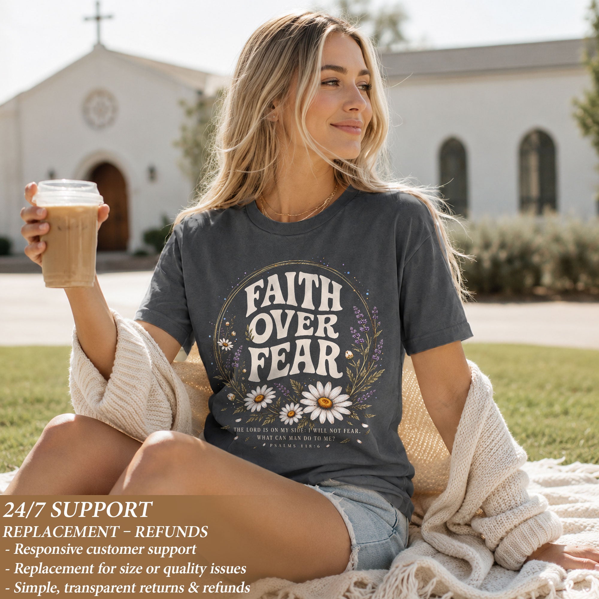 Faith Over Fear Christian Shirt Floral Bible Verse Psalms 118 6 Womens Faith Tee